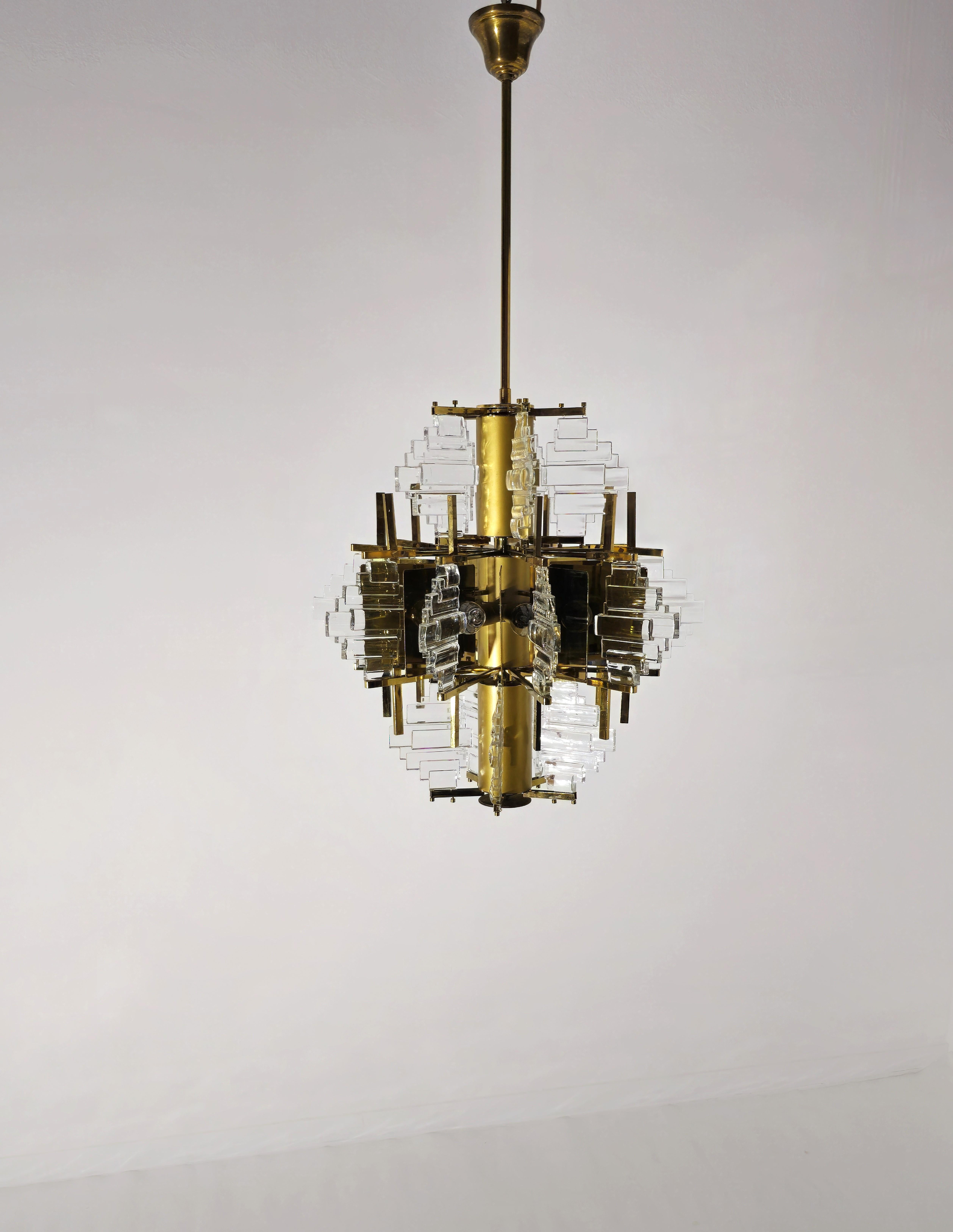 Chandelier by Gaetano Sciolari Glass and Golden Steel Design Italy 1970s For Sale 5