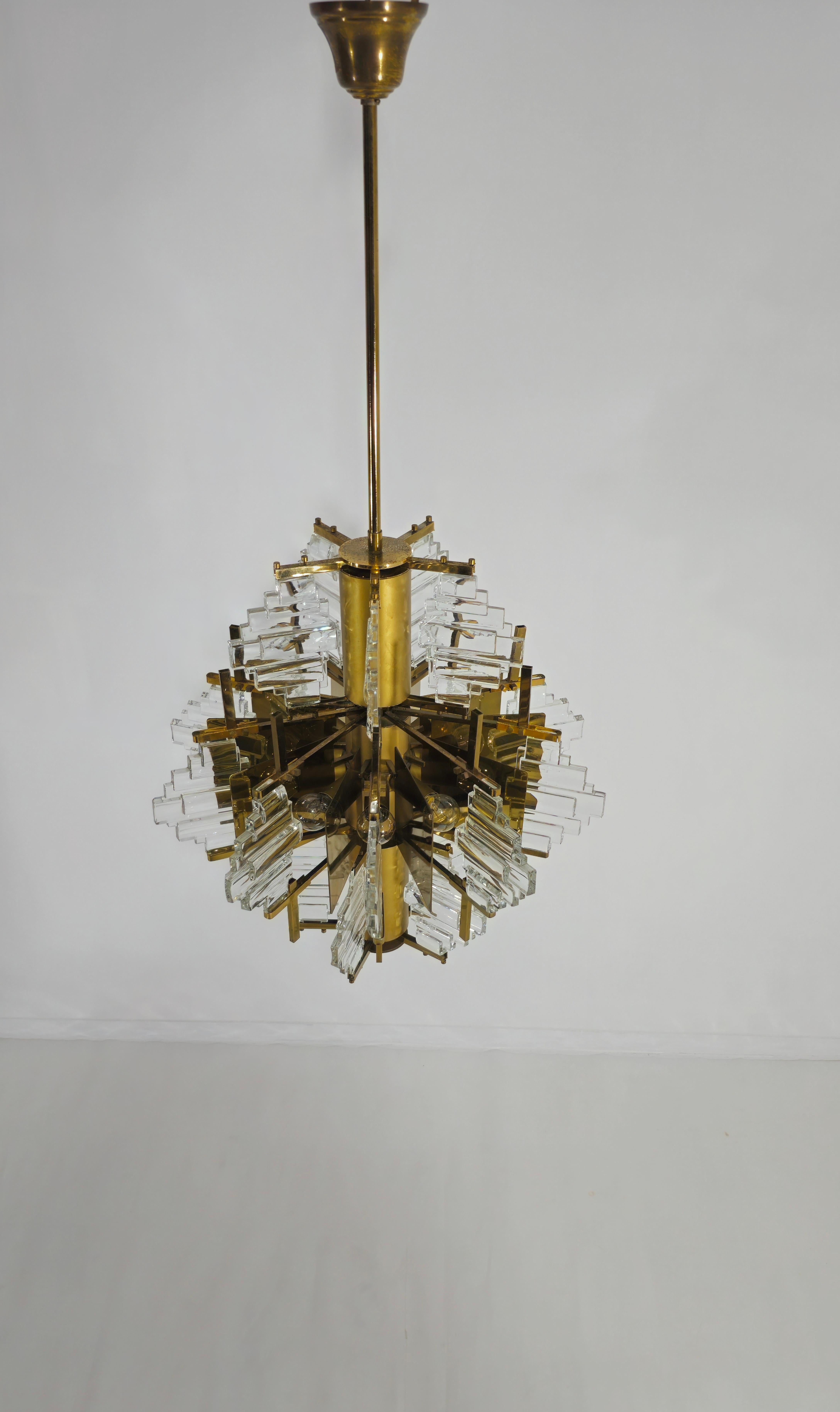 Chandelier by Gaetano Sciolari Glass and Golden Steel Design Italy 1970s For Sale 6