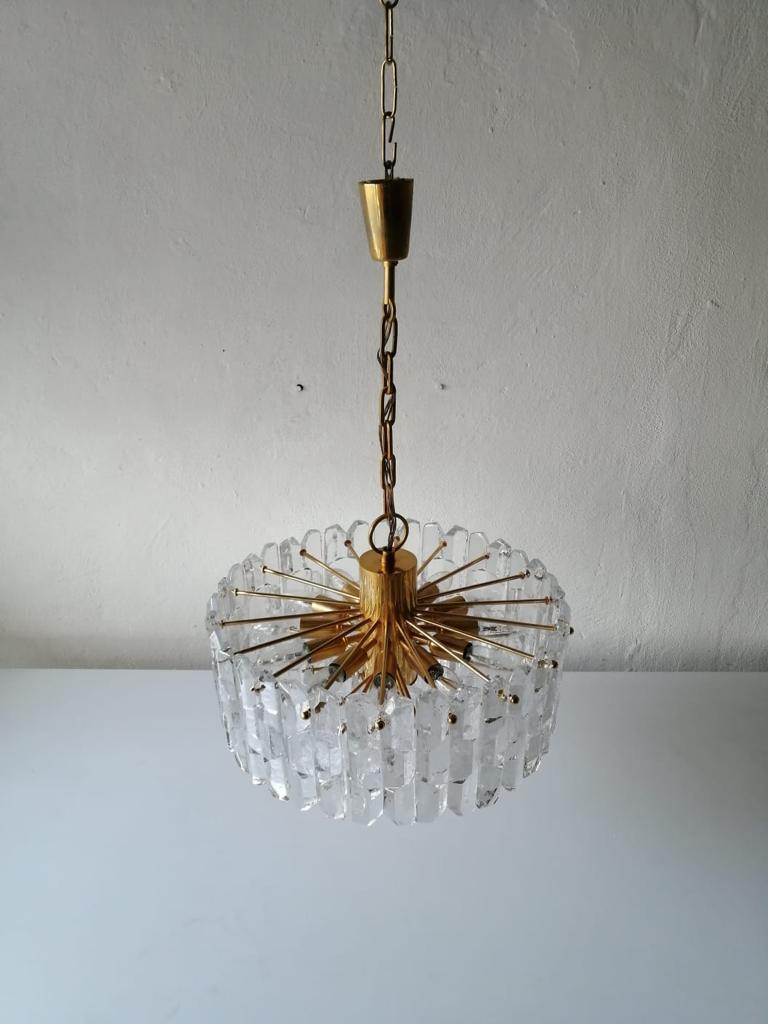 Austrian Glass and Brass Chandelier Palazzo by J. T. Kalmar, FRANKEN KG, 1970s, Austria For Sale