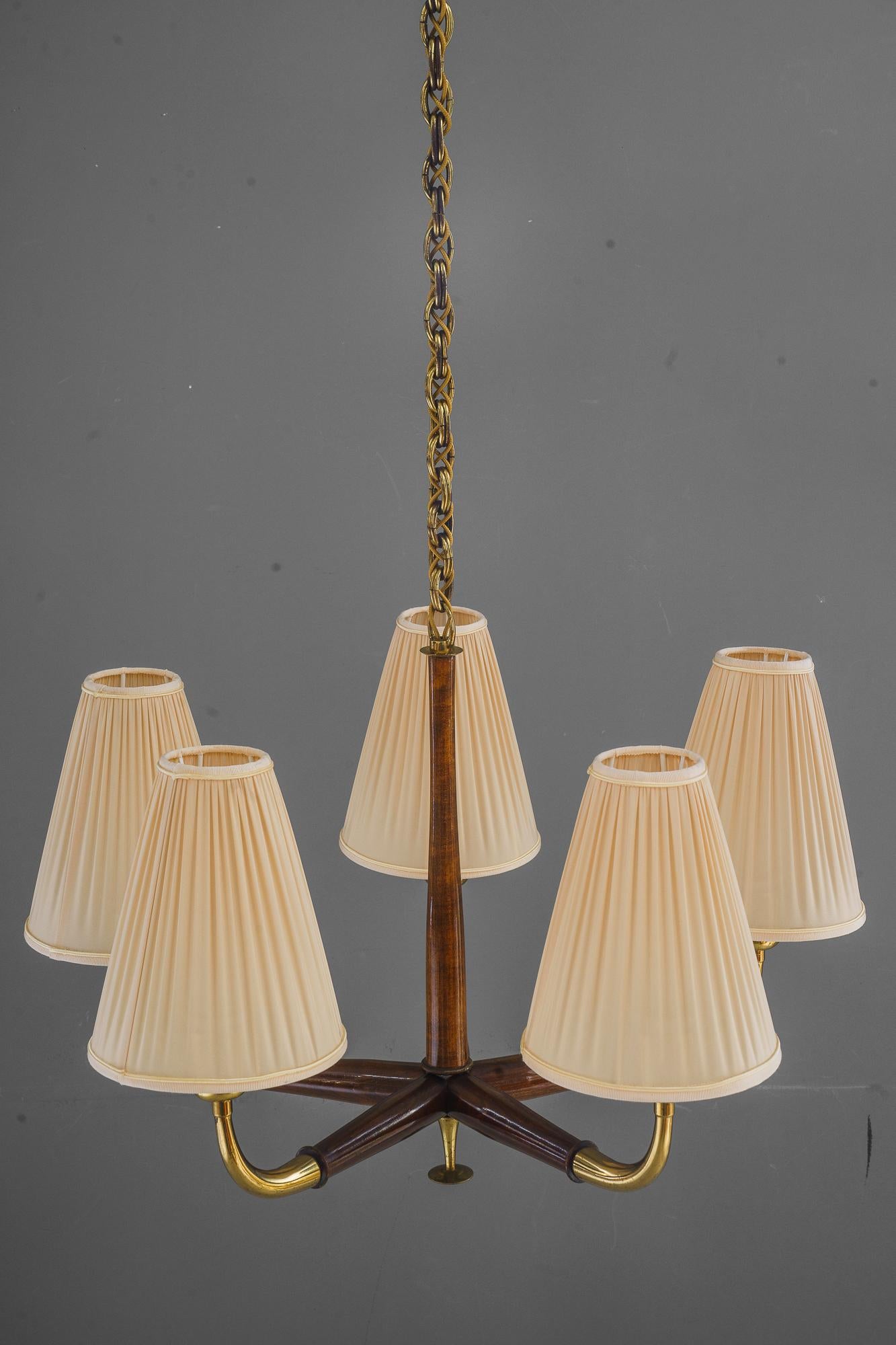 Chandelier by Josef Frank, 1930s with fabric shades In Good Condition In Wien, AT