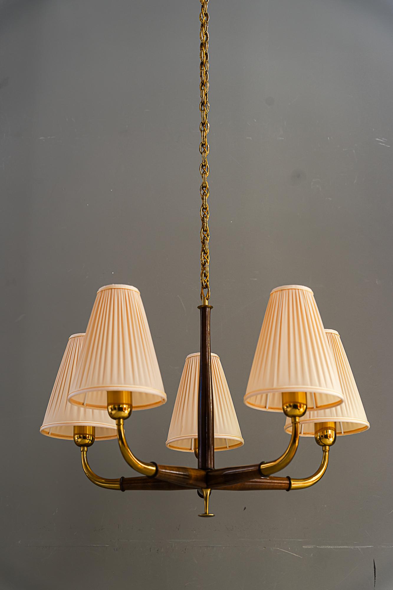 Brass Chandelier by Josef Frank, 1930s with fabric shades