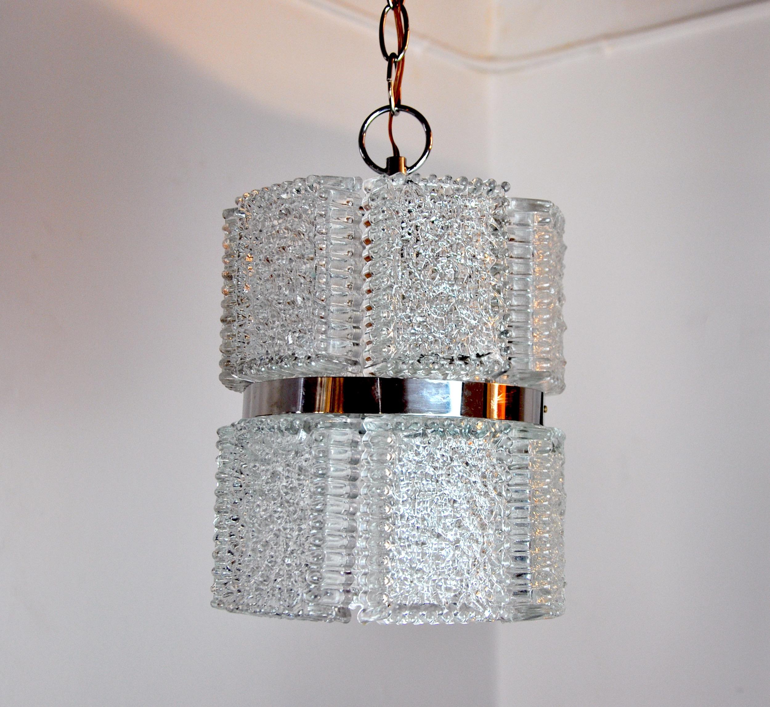 Chandelier by Kaiser Leuchten in Frosted Glass Germany, 1960 In Good Condition For Sale In BARCELONA, ES