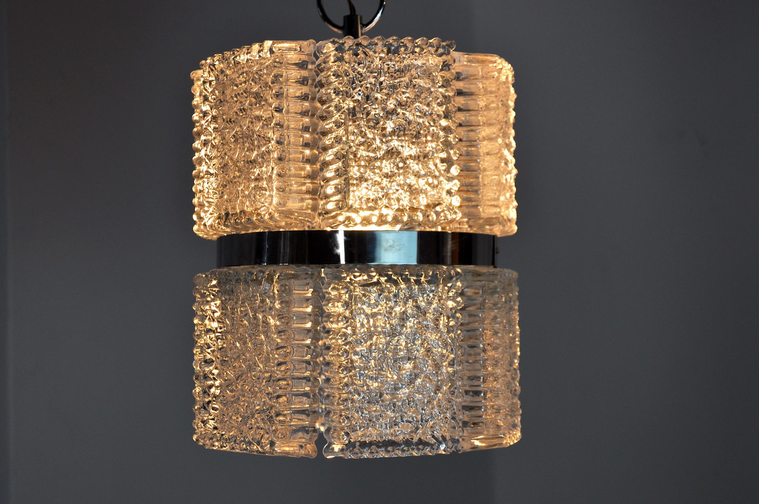 Mid-20th Century Chandelier by Kaiser Leuchten in Frosted Glass Germany, 1960 For Sale