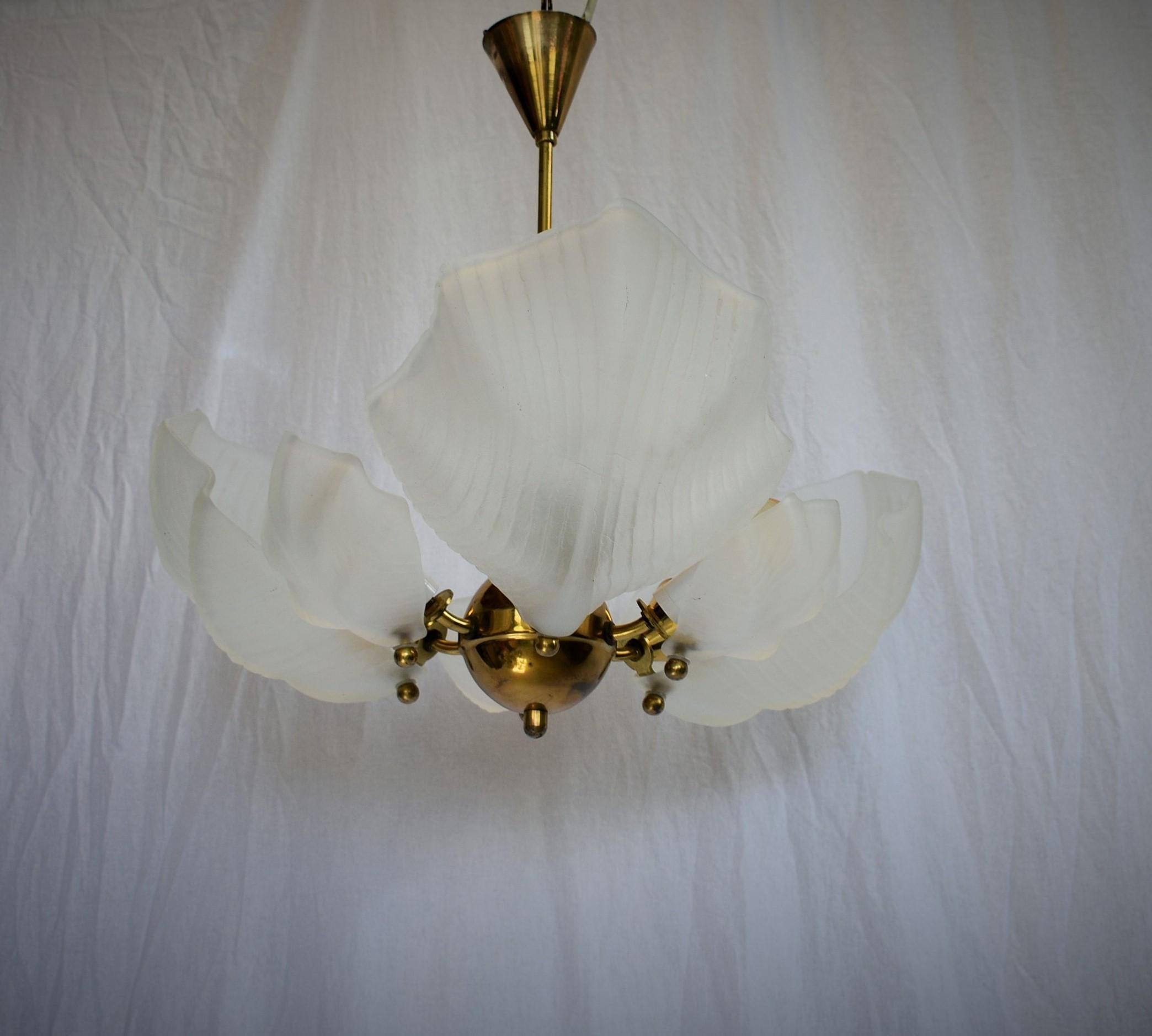 6 flaming chandelier in a good condition.
Made in Czechoslovakia by Kamenicky Senov in 1960s.