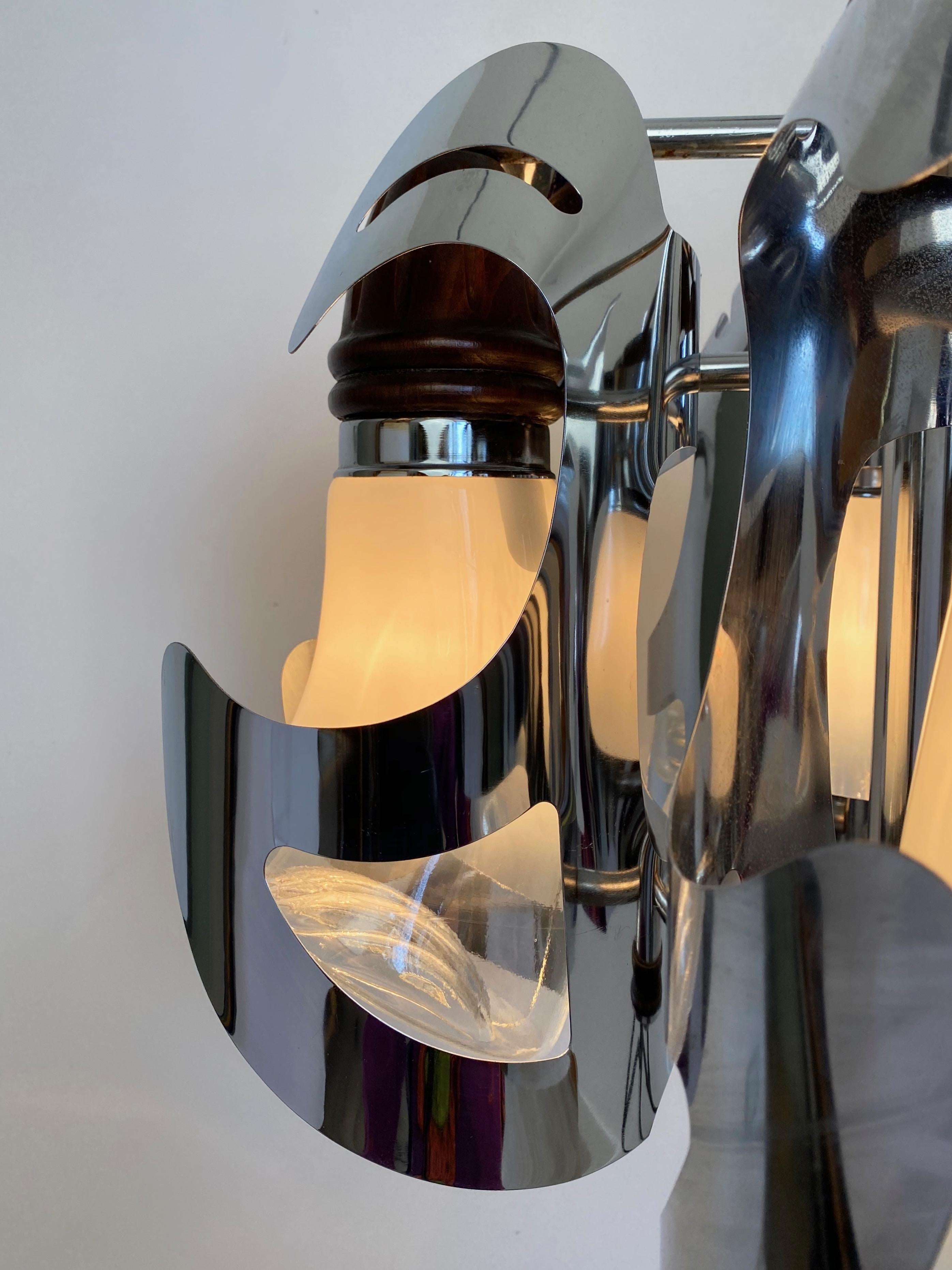 Chandelier by Mazzega Chrome, Wood and Murano Glass, Italy, 1970s For Sale 5