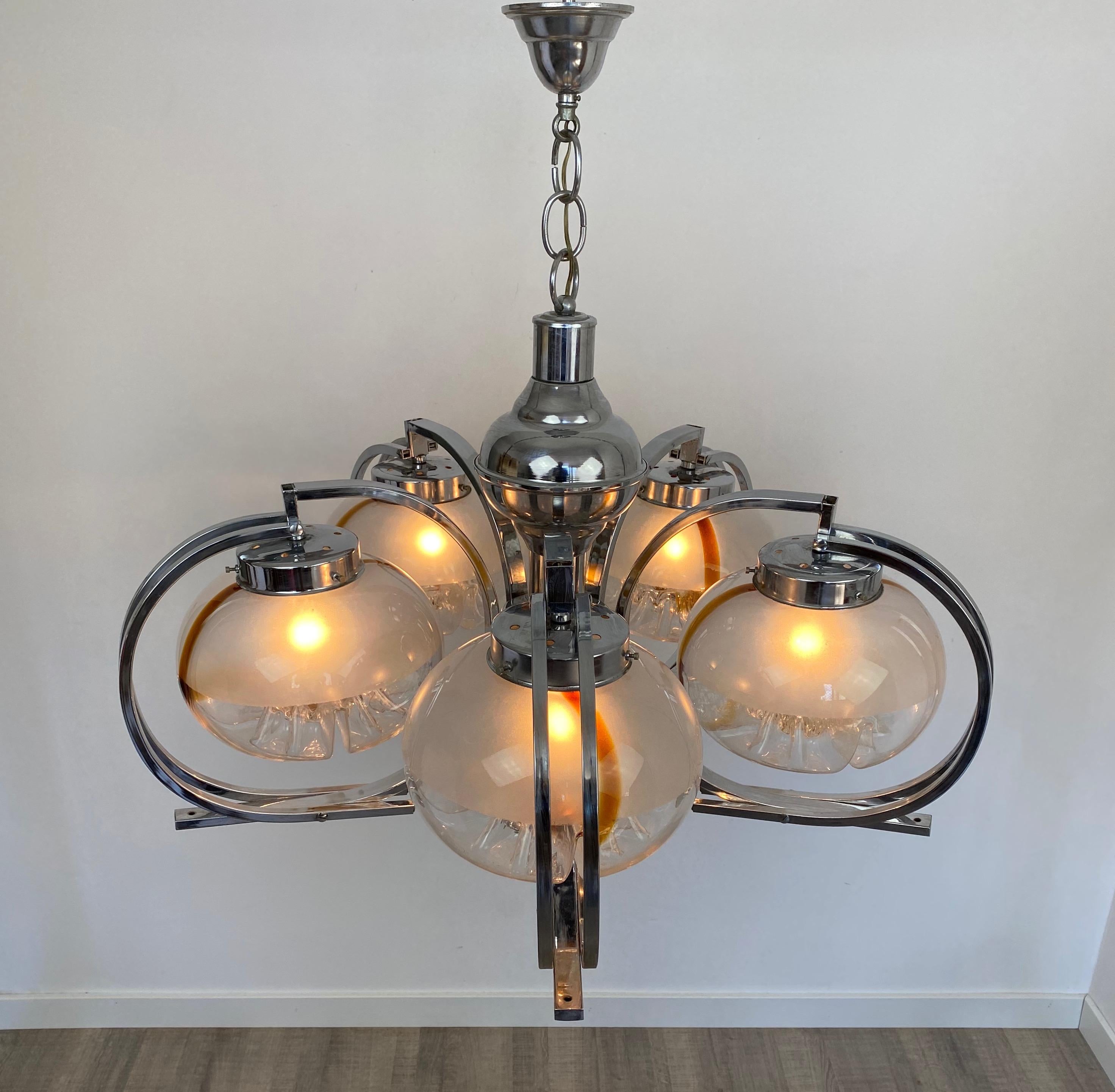 Chandelier by Mazzega in Chrome and Murano Glass, Italy, 1970s For Sale 2