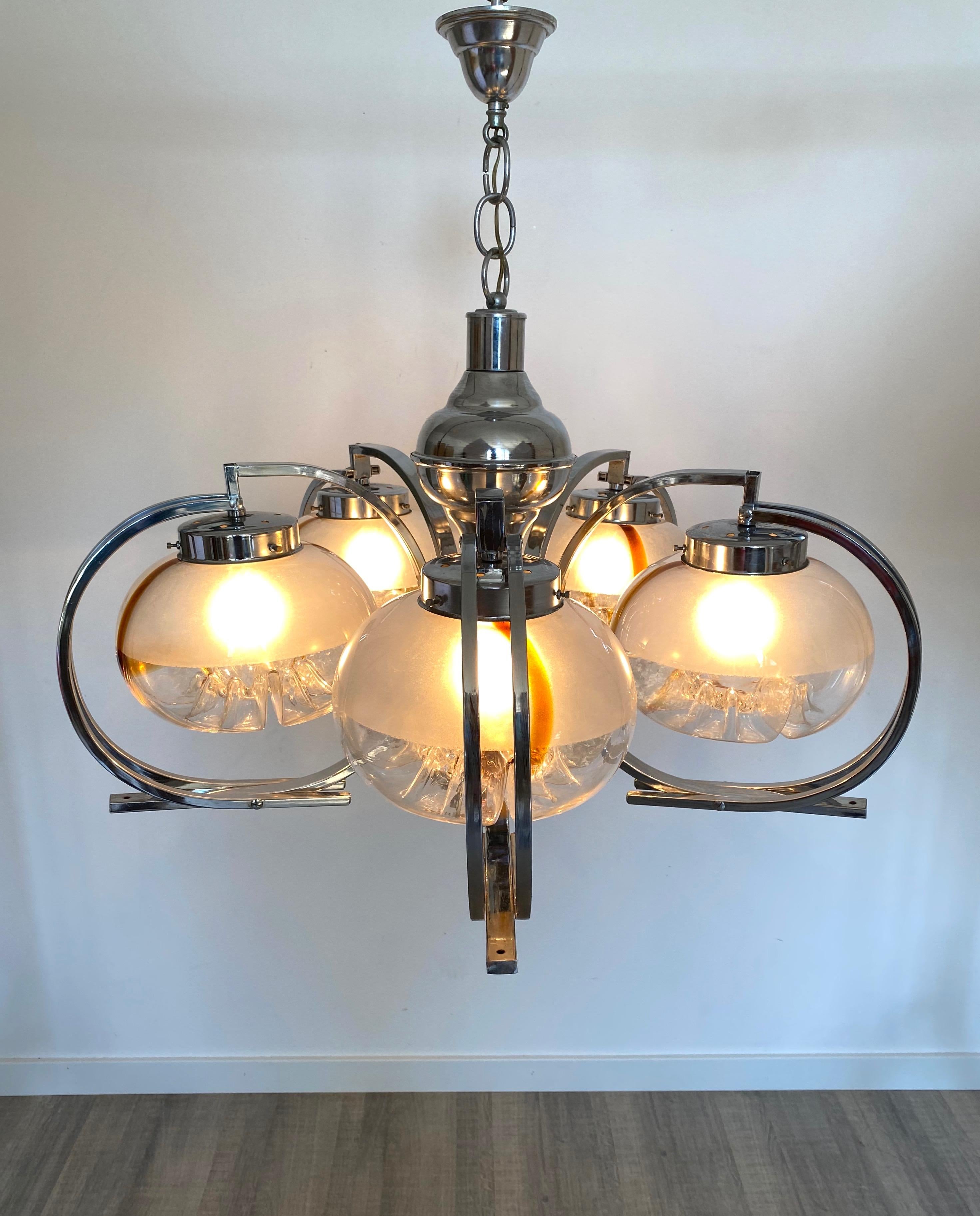 Chandelier by Mazzega in Chrome and Murano Glass, Italy, 1970s For Sale 4