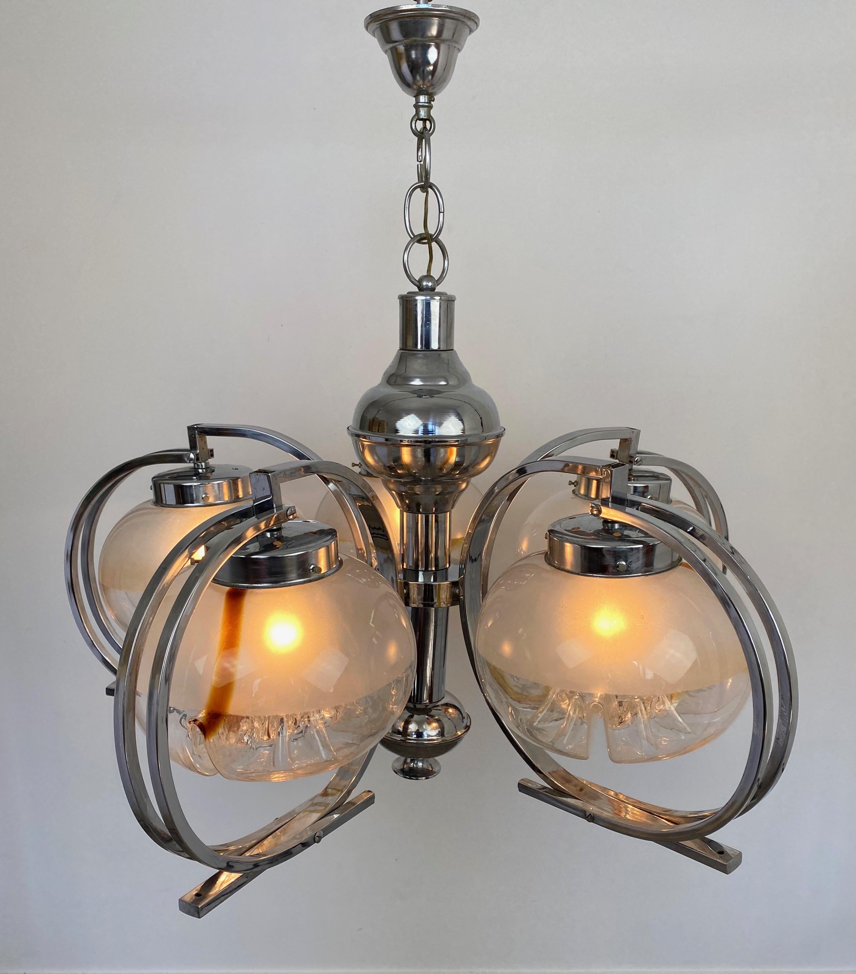 Chandelier by Mazzega in Chrome and Murano Glass, Italy, 1970s For Sale 5