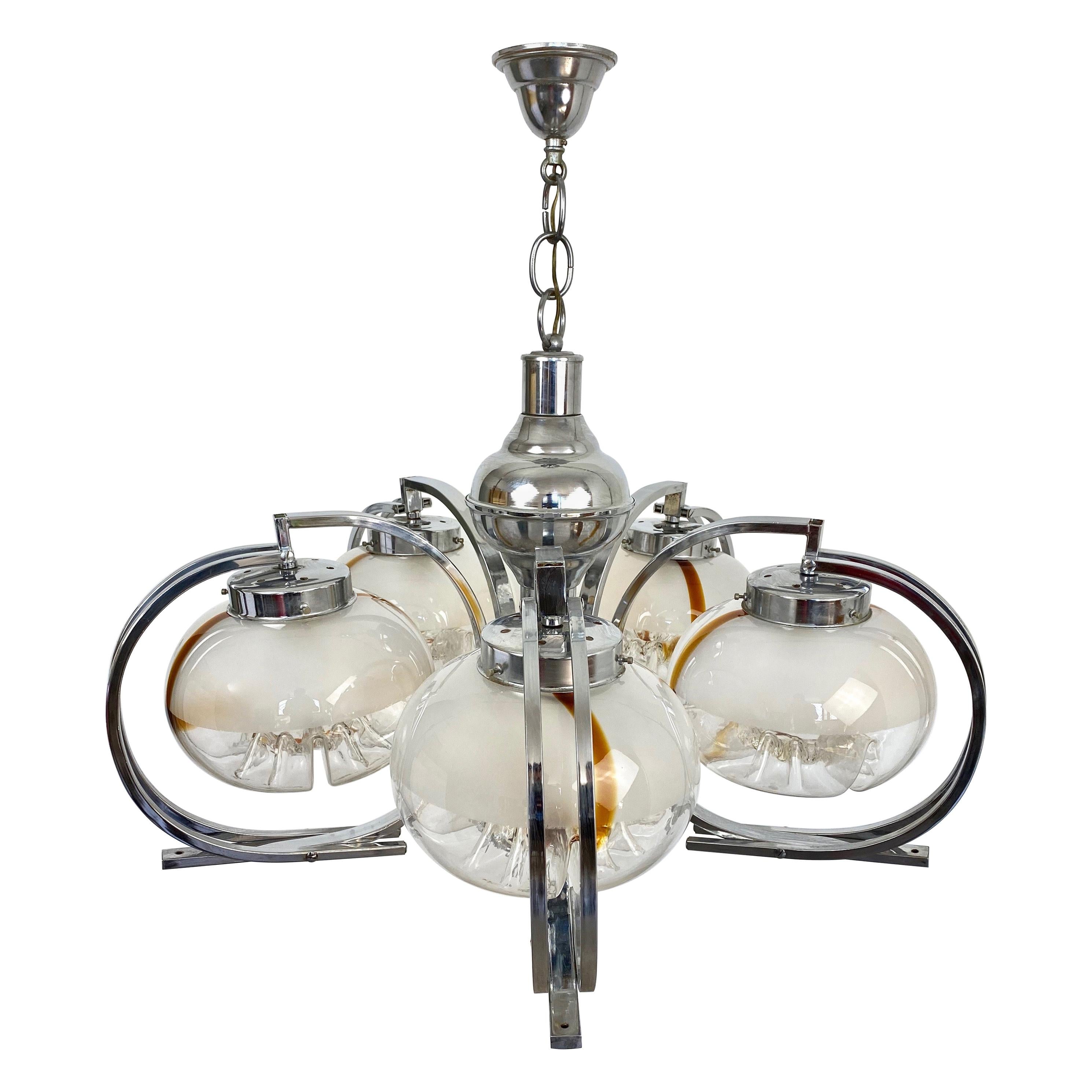 Chandelier by Mazzega in Chrome and Murano Glass, Italy, 1970s