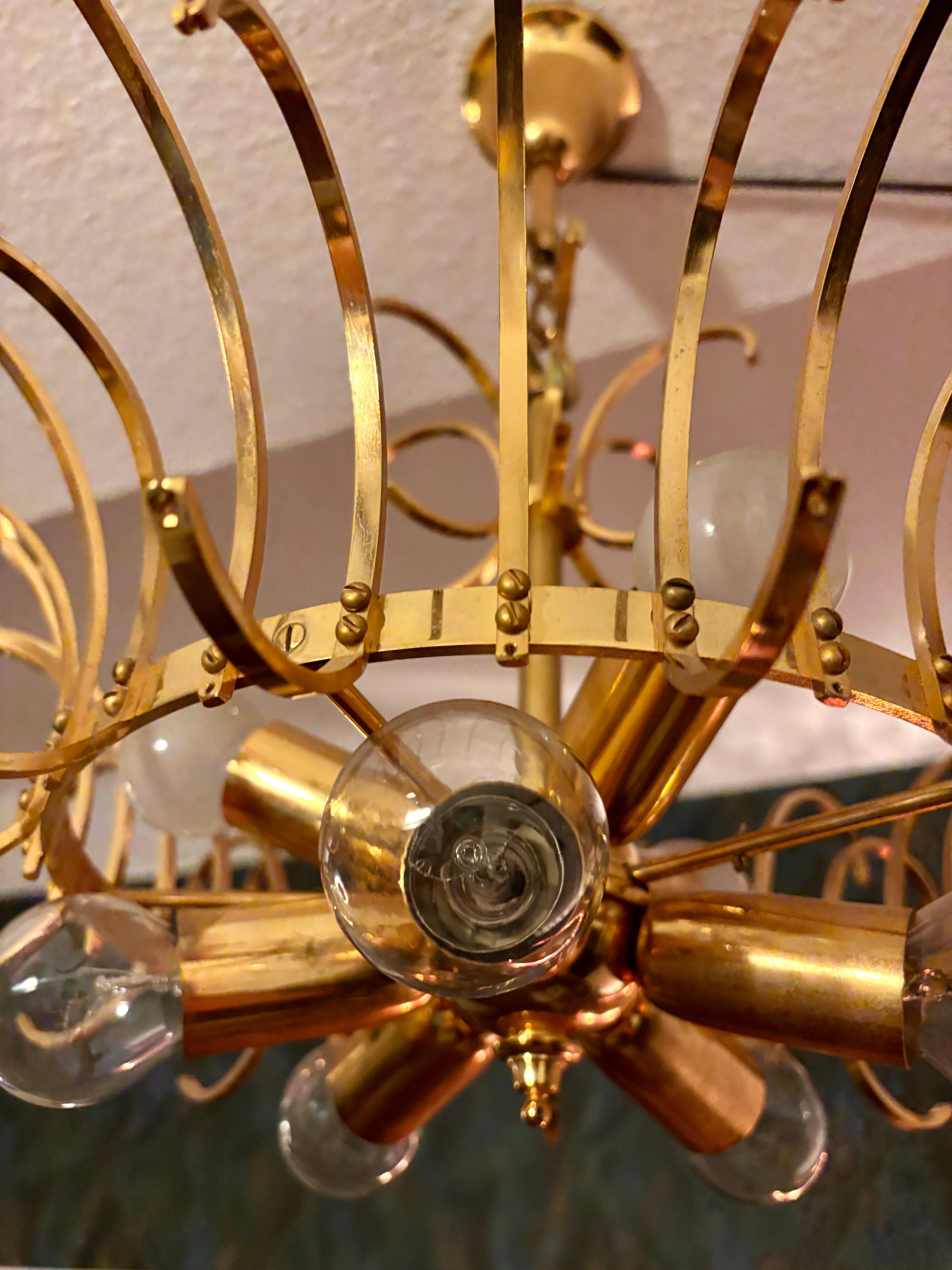 Chandelier by Palme & Walter with Murano glass drops by Venini en vente 5