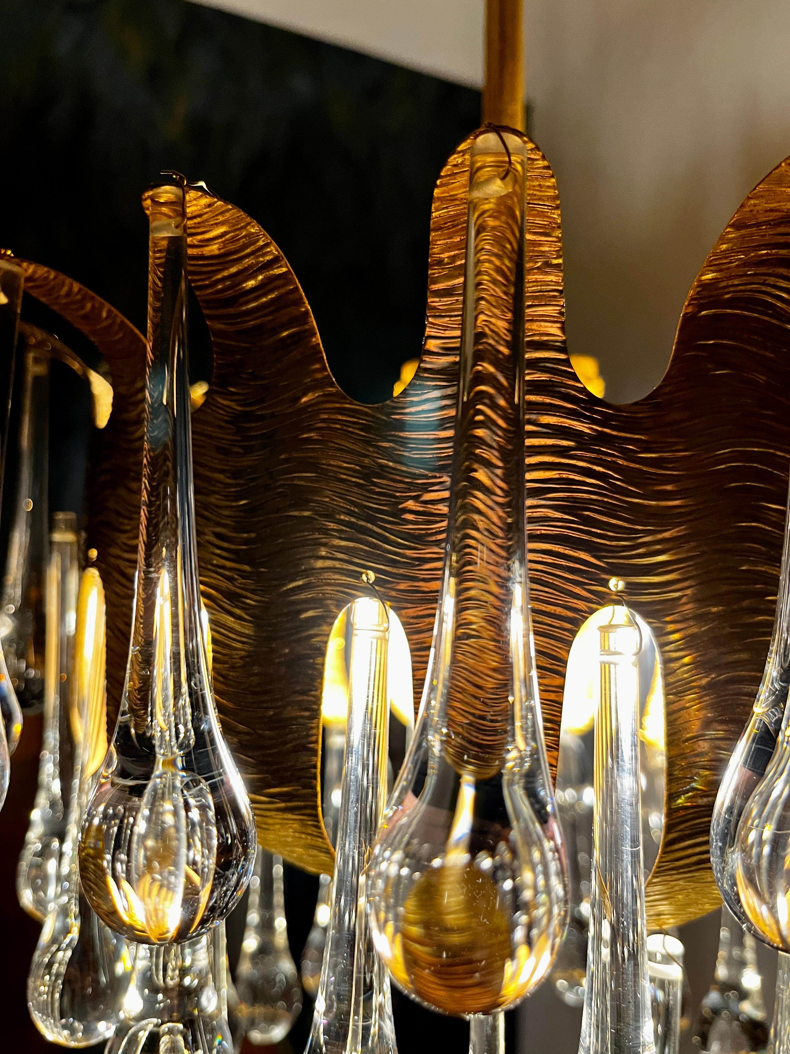 Tedesco Lampadario di Palme & Walter con gocce in vetro di Murano di Venini in vendita
