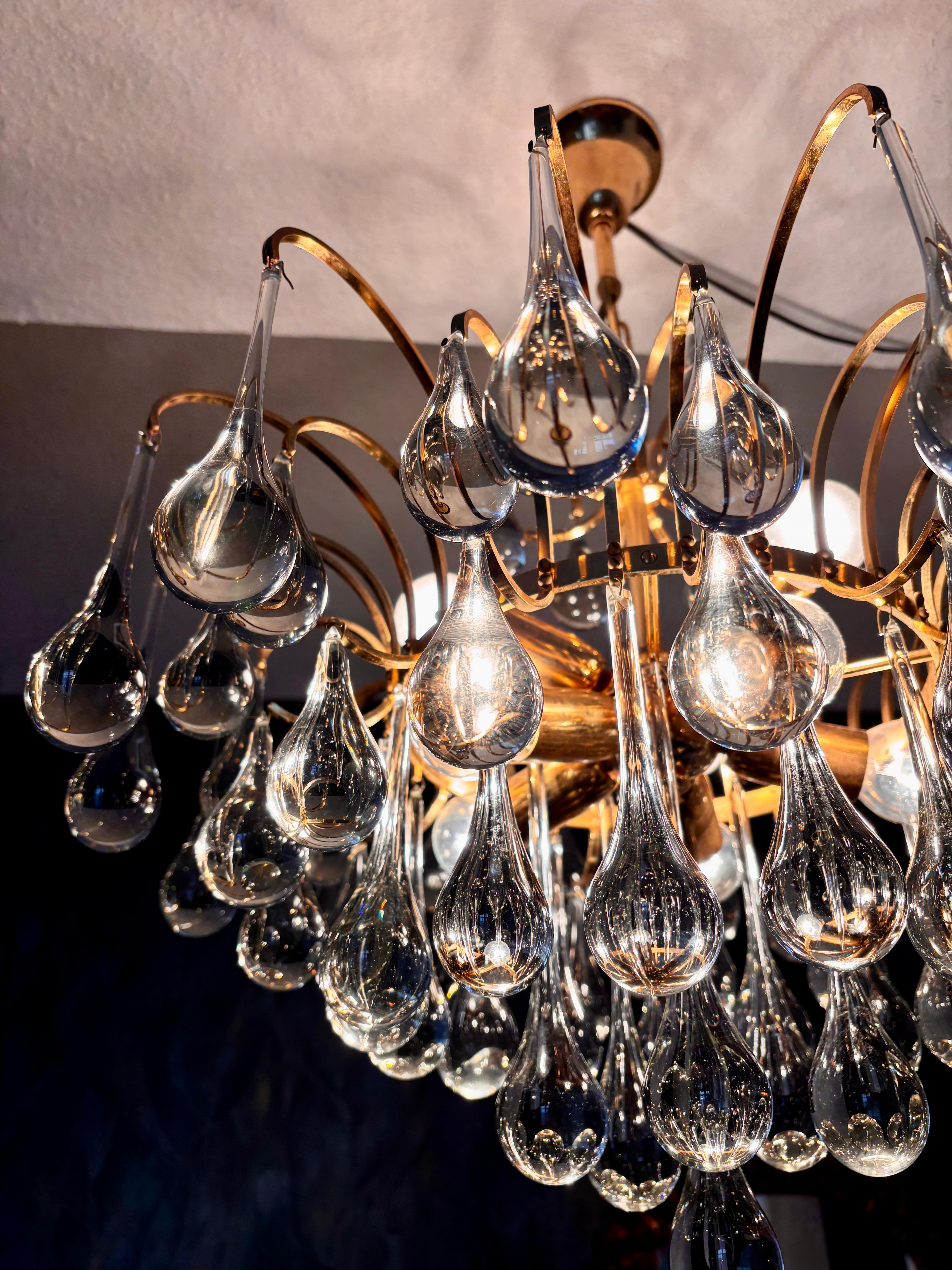 Allemand Chandelier by Palme & Walter with Murano glass drops by Venini en vente
