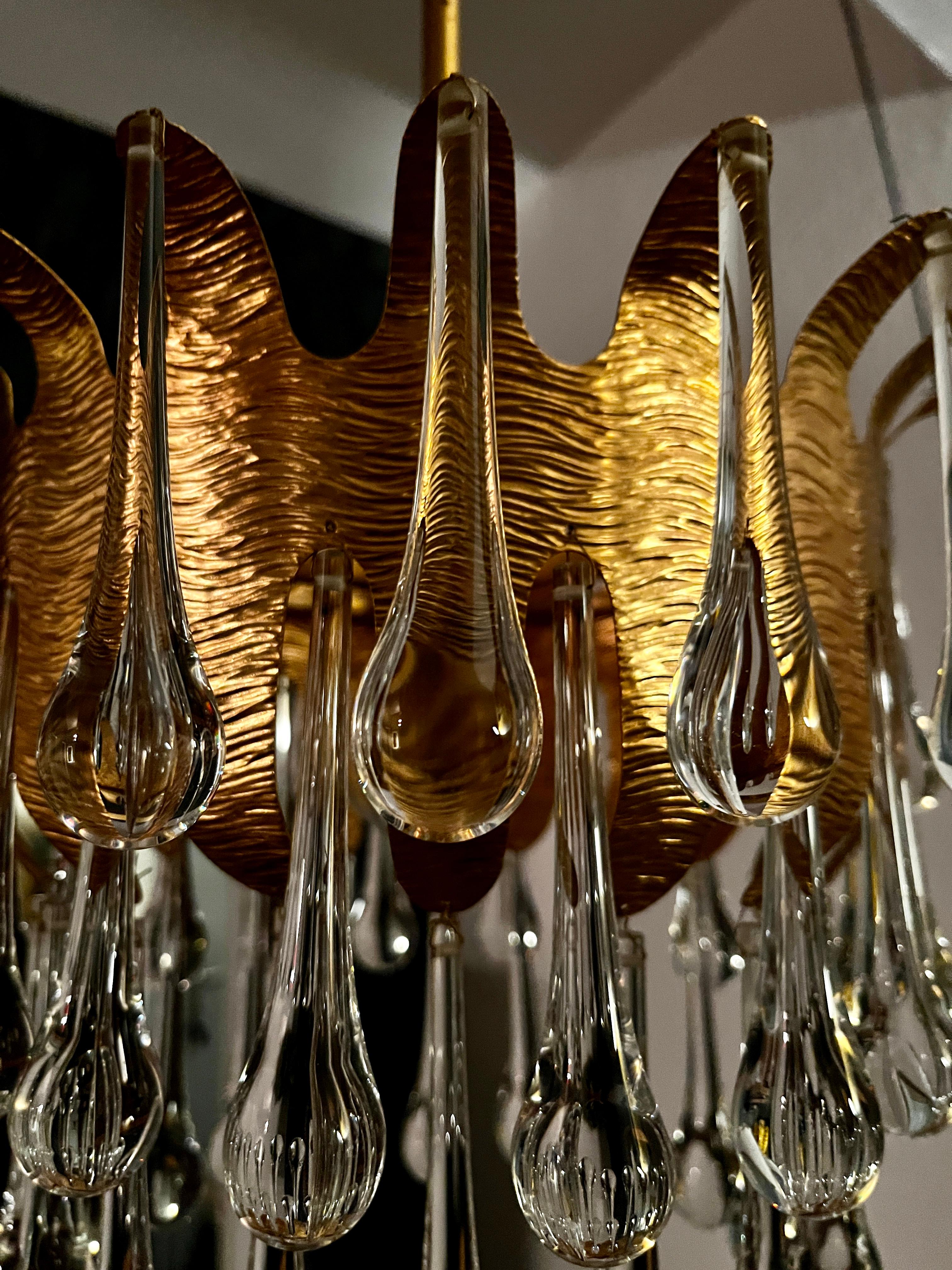 Lampadario di Palme & Walter con gocce in vetro di Murano di Venini In condizioni buone in vendita a Hannover, DE