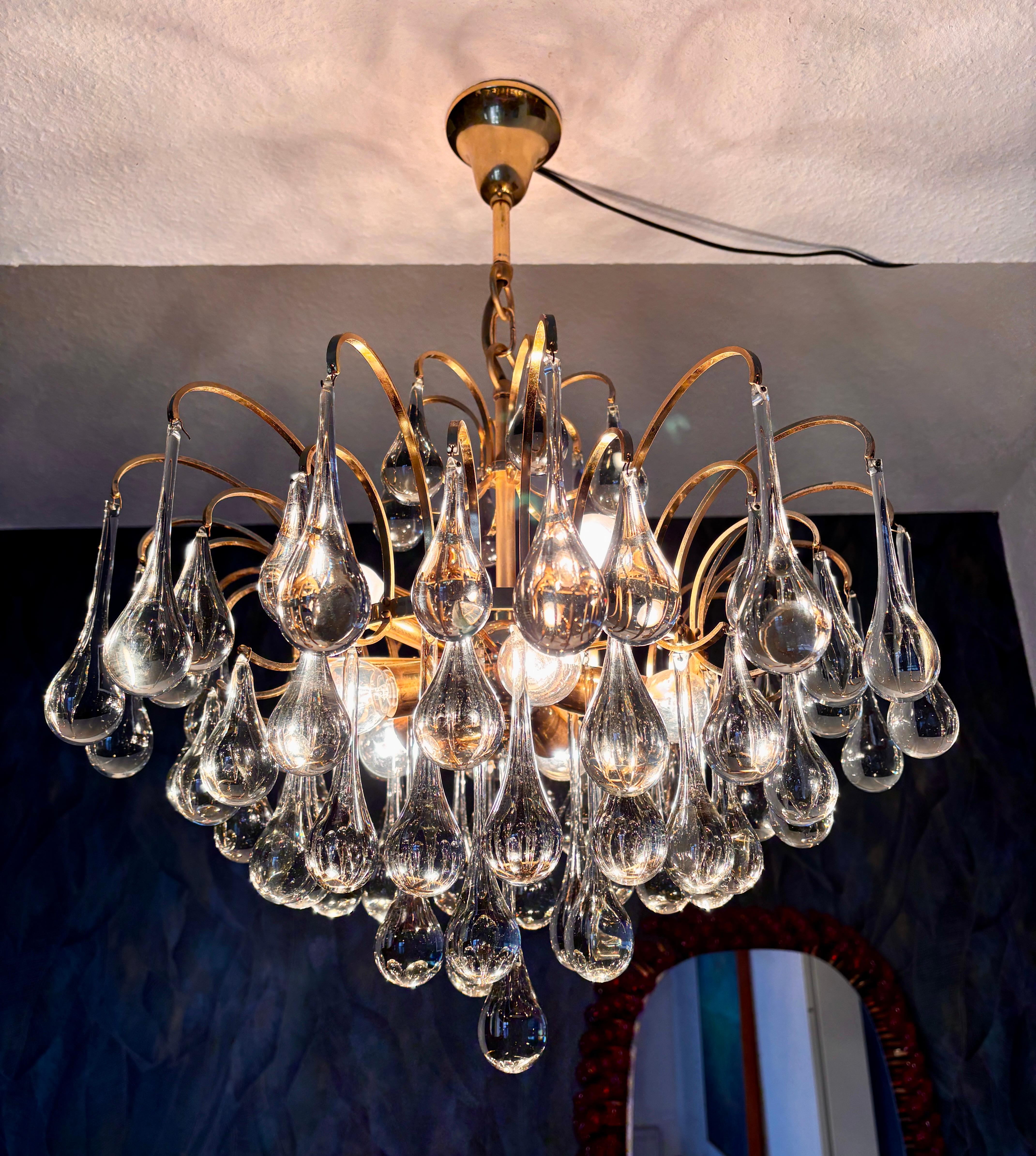 Chandelier by Palme & Walter with Murano glass drops by Venini Bon état - En vente à Hannover, DE