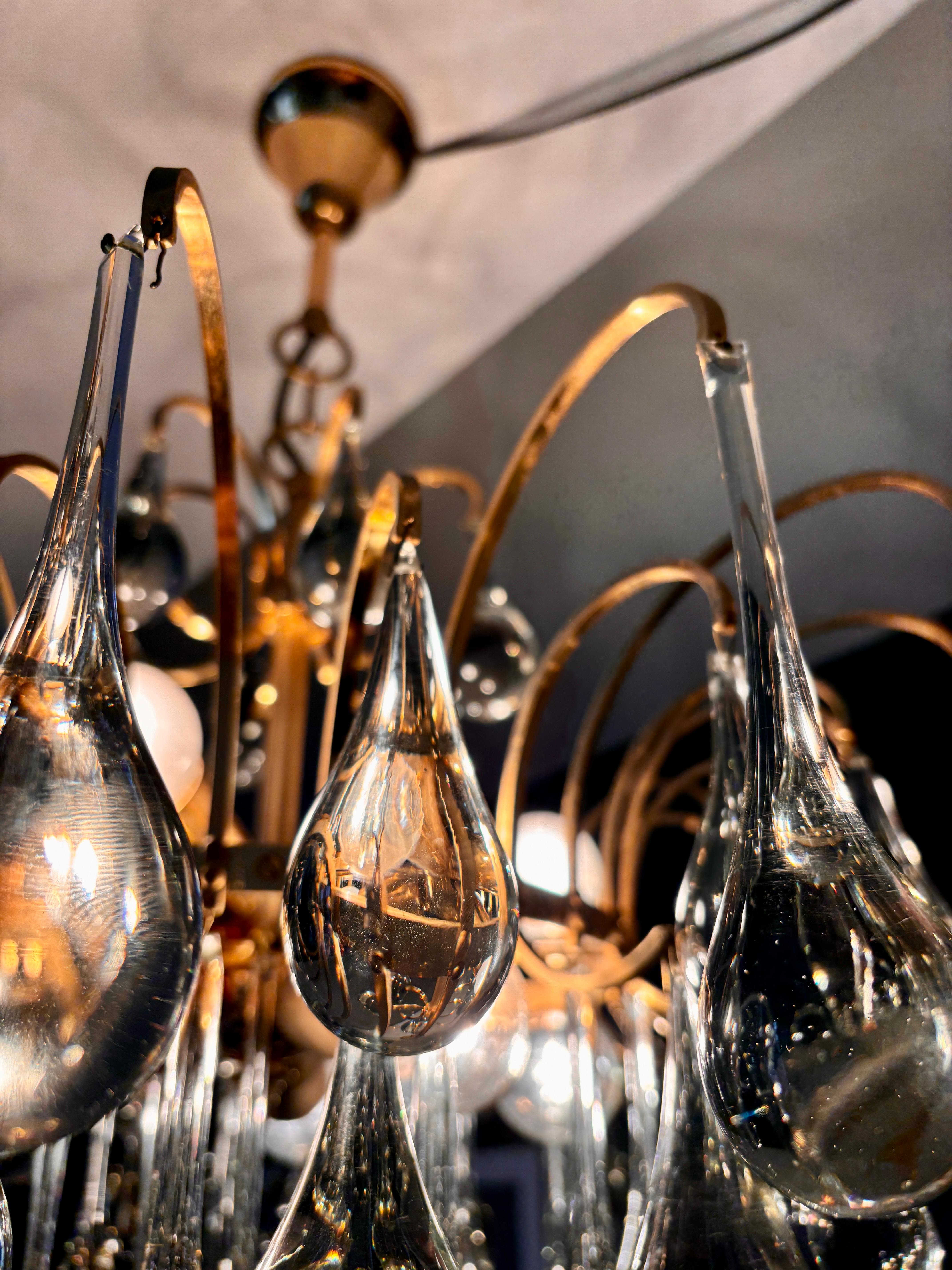 Fin du 20e siècle Chandelier by Palme & Walter with Murano glass drops by Venini en vente