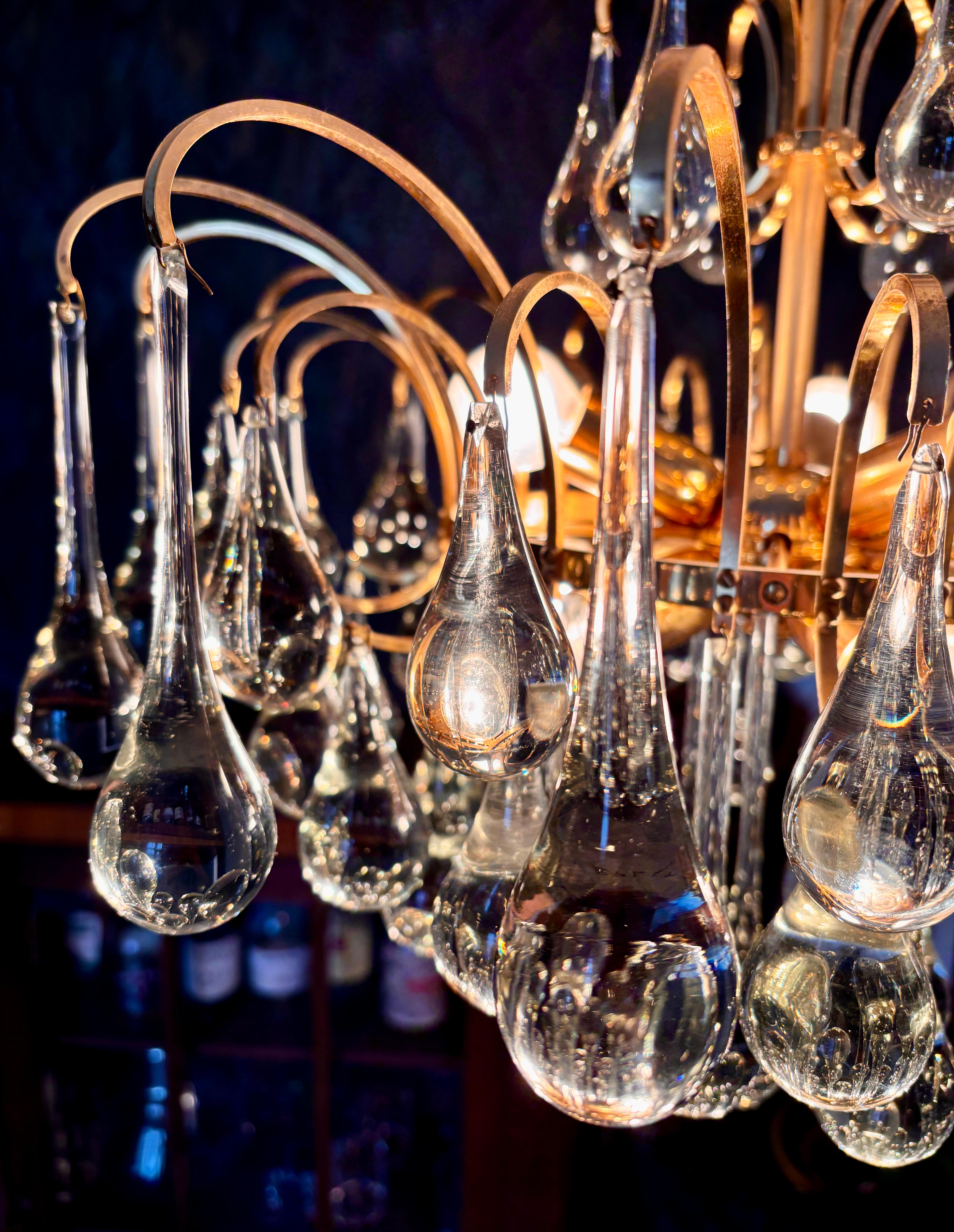 Métal Chandelier by Palme & Walter with Murano glass drops by Venini en vente