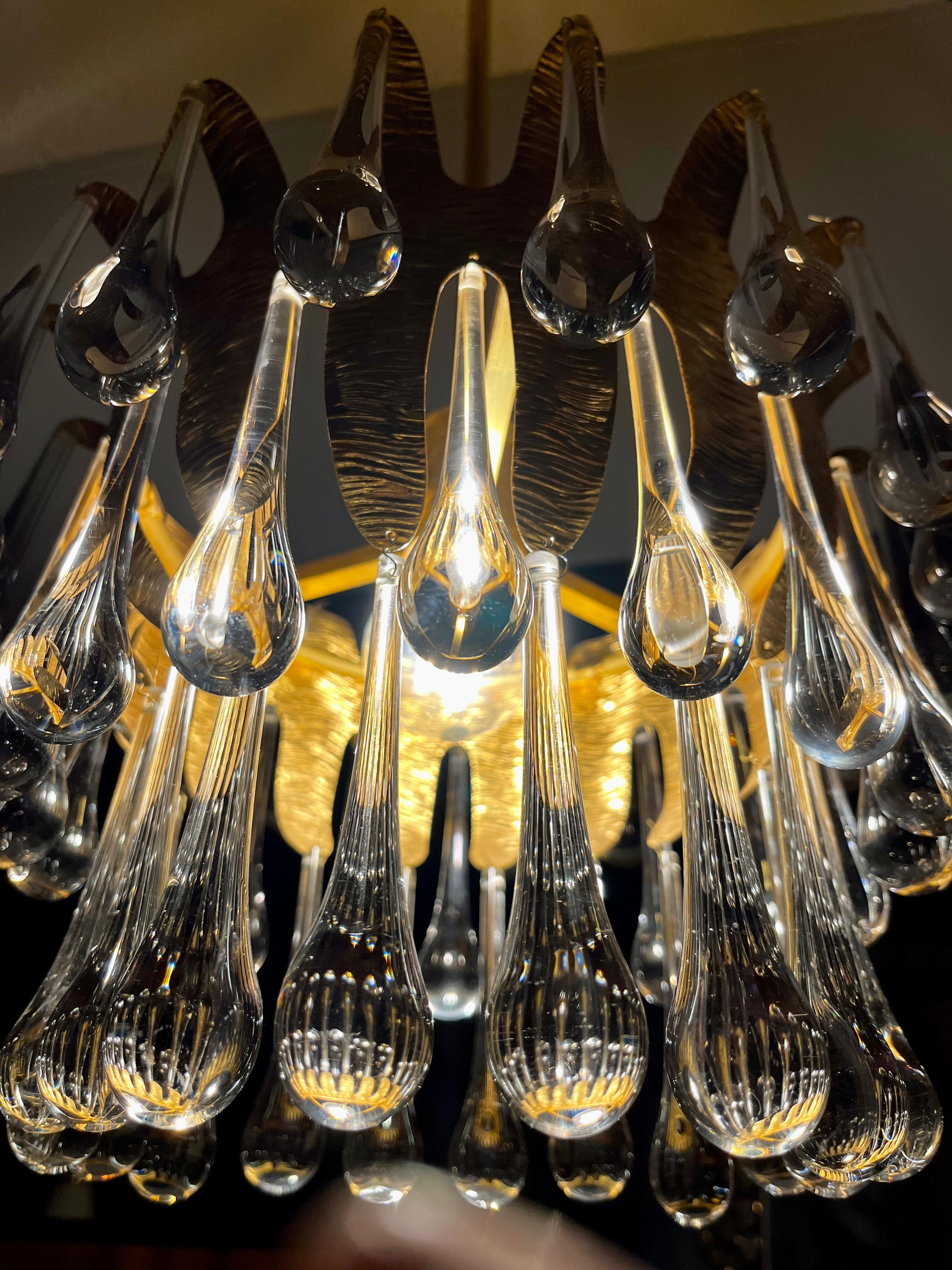 Lampadario di Palme & Walter con gocce in vetro di Murano di Venini in vendita 1