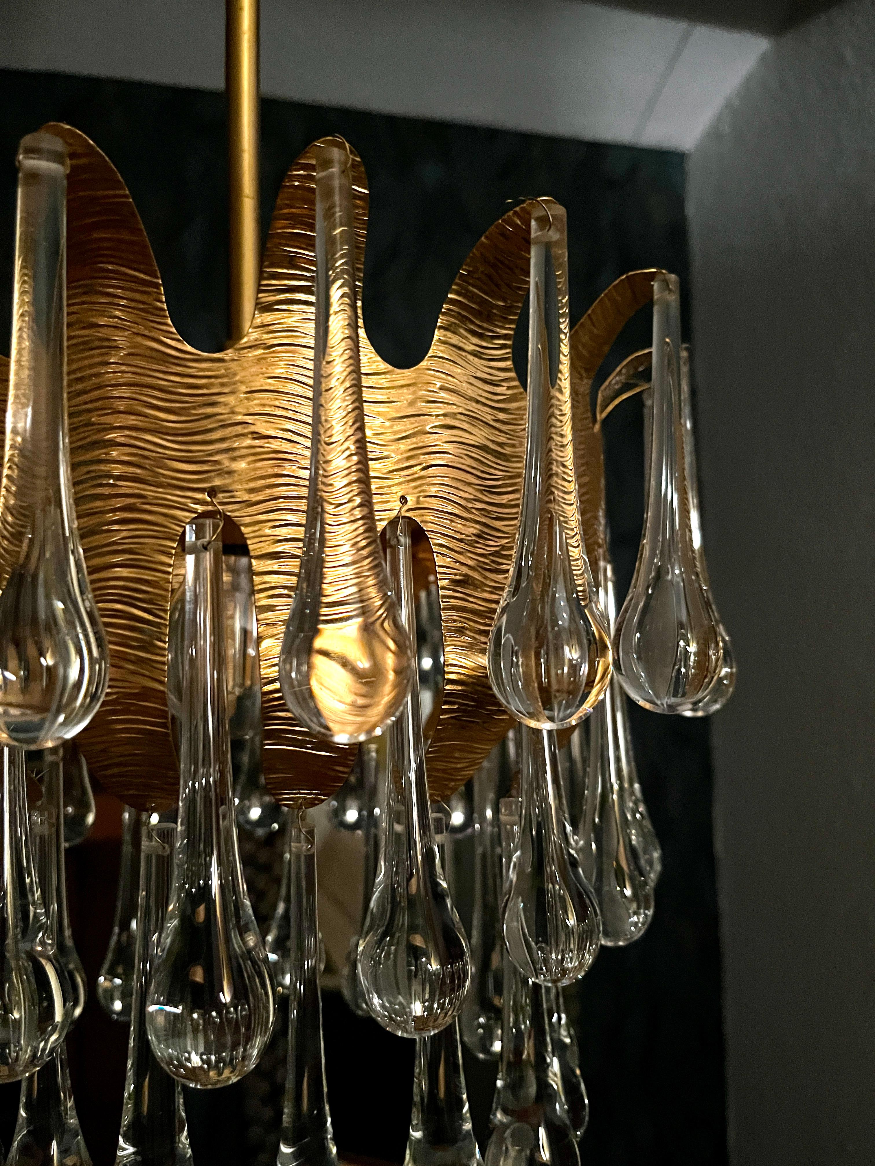 Lampadario di Palme & Walter con gocce in vetro di Murano di Venini in vendita 2