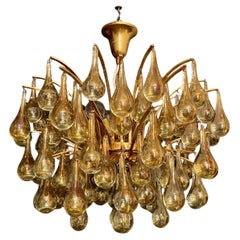 Lustre de Palme & Walter avec des gouttes de verre de Murano par Venini