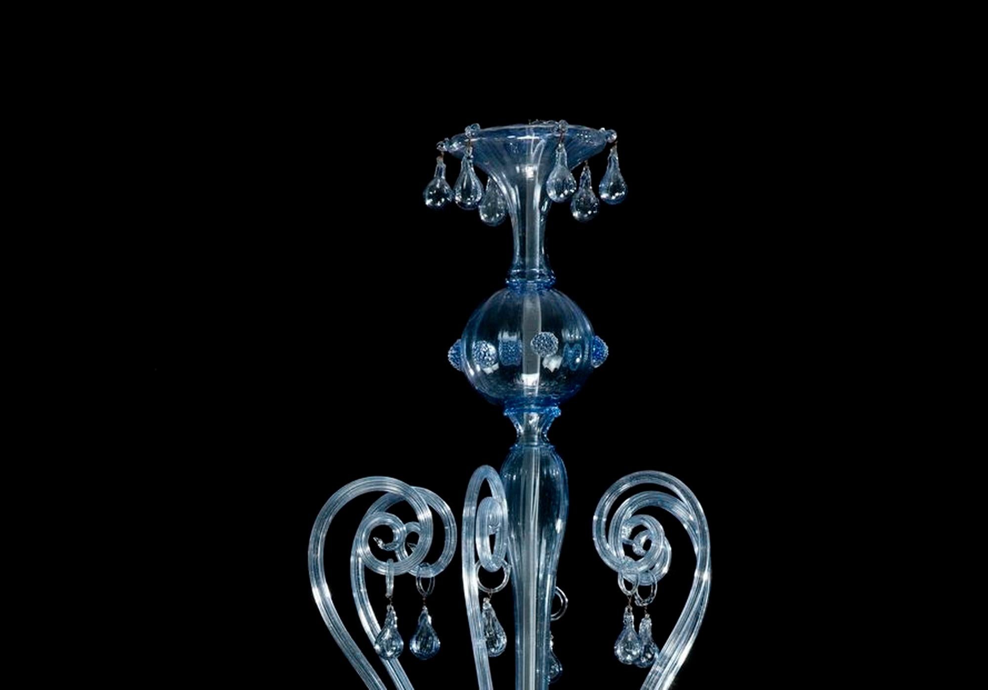 Art Nouveau Italian Art Deco, blown  blue glass Chandelier by Rioda, 1910-1915