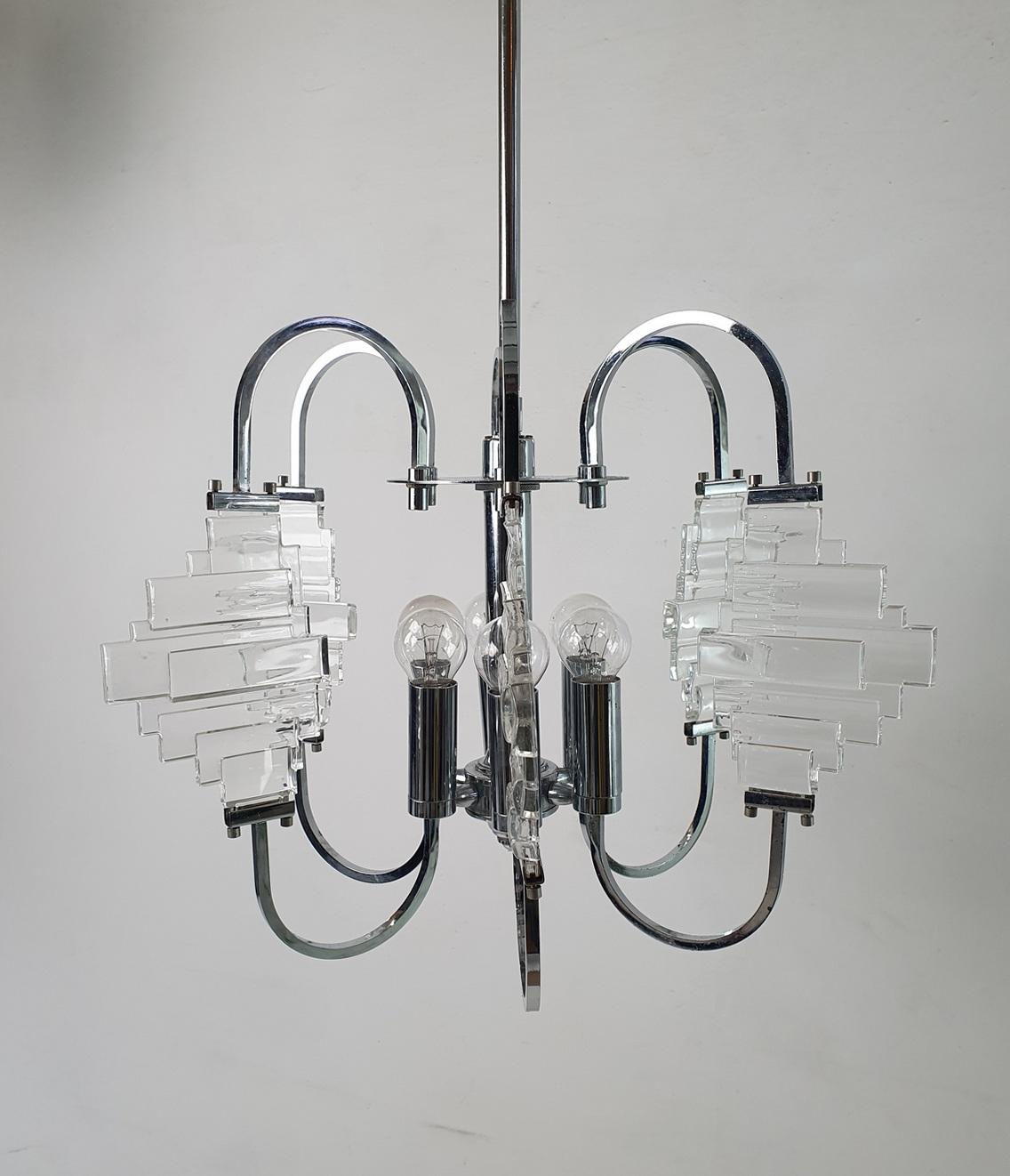 20th Century Chandelier by Sciolari in Glass and Chrome, Italy, 1960 For Sale