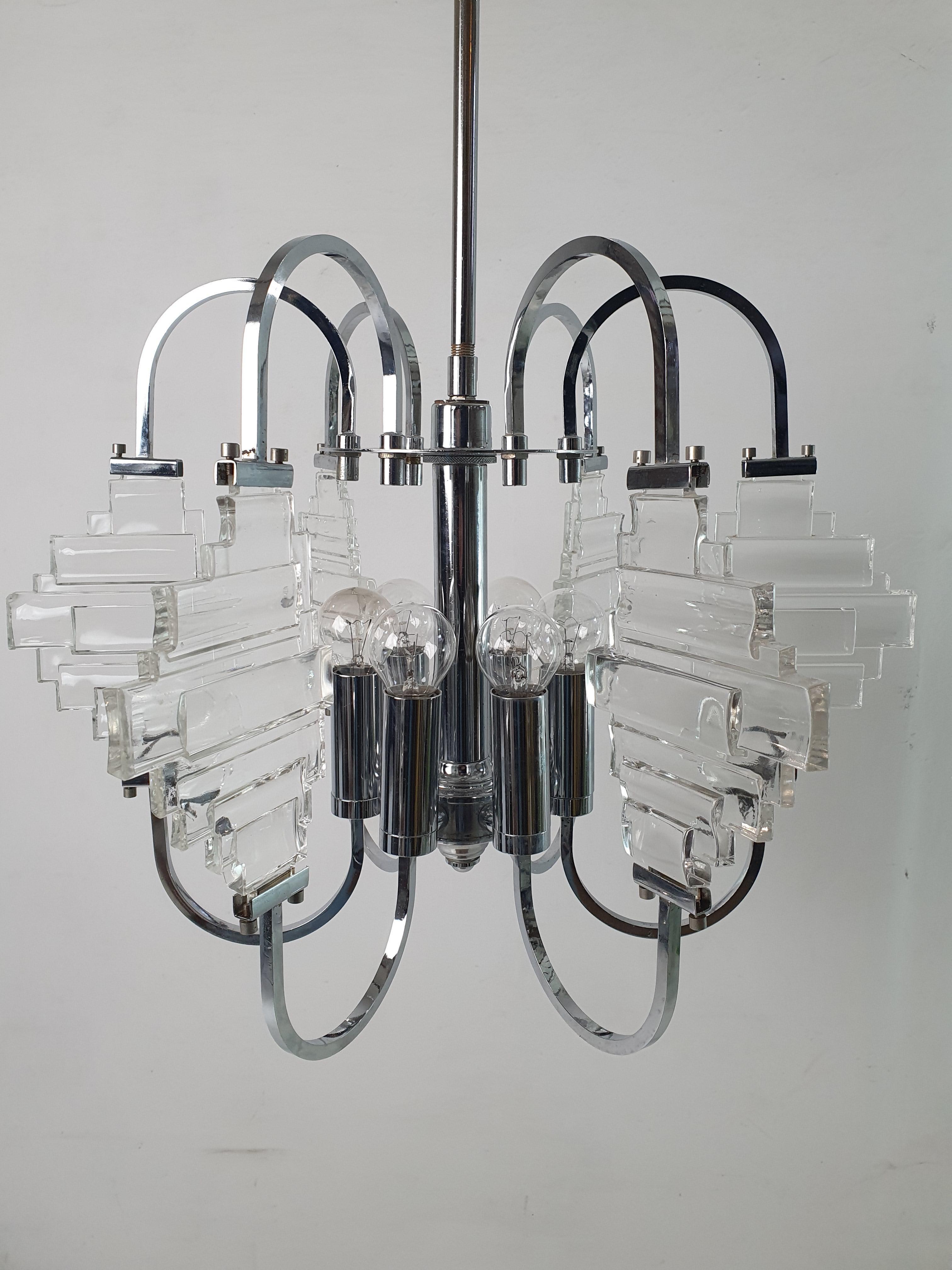 Chandelier by Sciolari in Glass and Chrome, Italy, 1960 For Sale 1