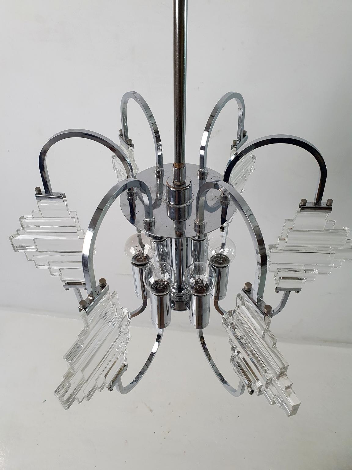 Chandelier by Sciolari in Glass and Chrome, Italy, 1960 For Sale 2