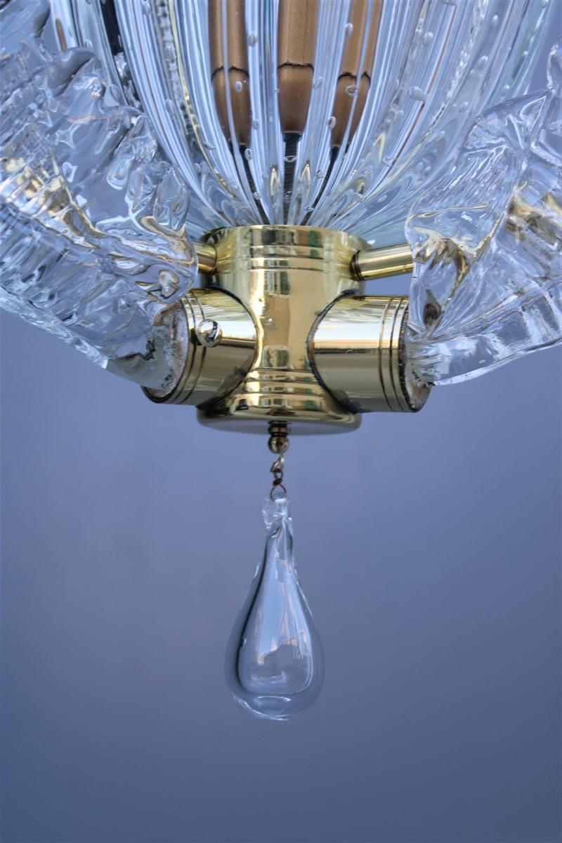 Chandelier Ceiling Lamp Barovier Brass and Murano Glass 1940s Made in Italy For Sale 6