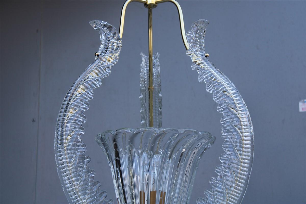 Chandelier Ceiling Lamp Barovier Brass and Murano Glass 1940s Made in Italy  In Good Condition For Sale In Palermo, Sicily