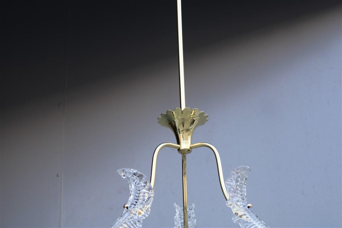 Mid-20th Century Chandelier Ceiling Lamp Barovier Brass and Murano Glass 1940s Made in Italy  For Sale