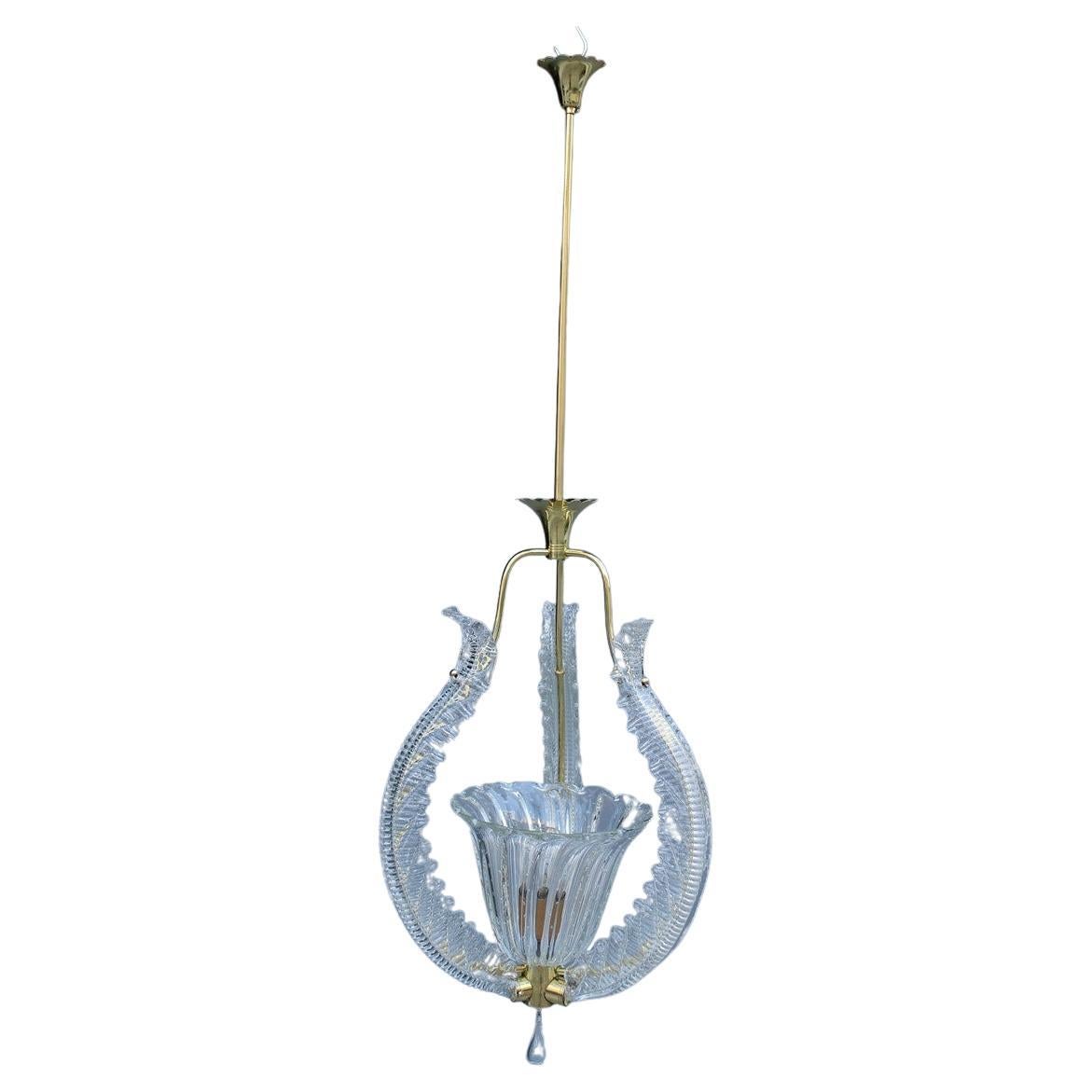 Kronleuchter Deckenleuchte Barovier Messing und Murano-Glas 1940er Jahre Made in Italy