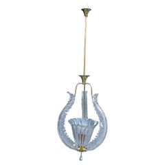 Chandelier Ceiling Lamp Barovier Brass and Murano Glass 1940s Made in Italy 