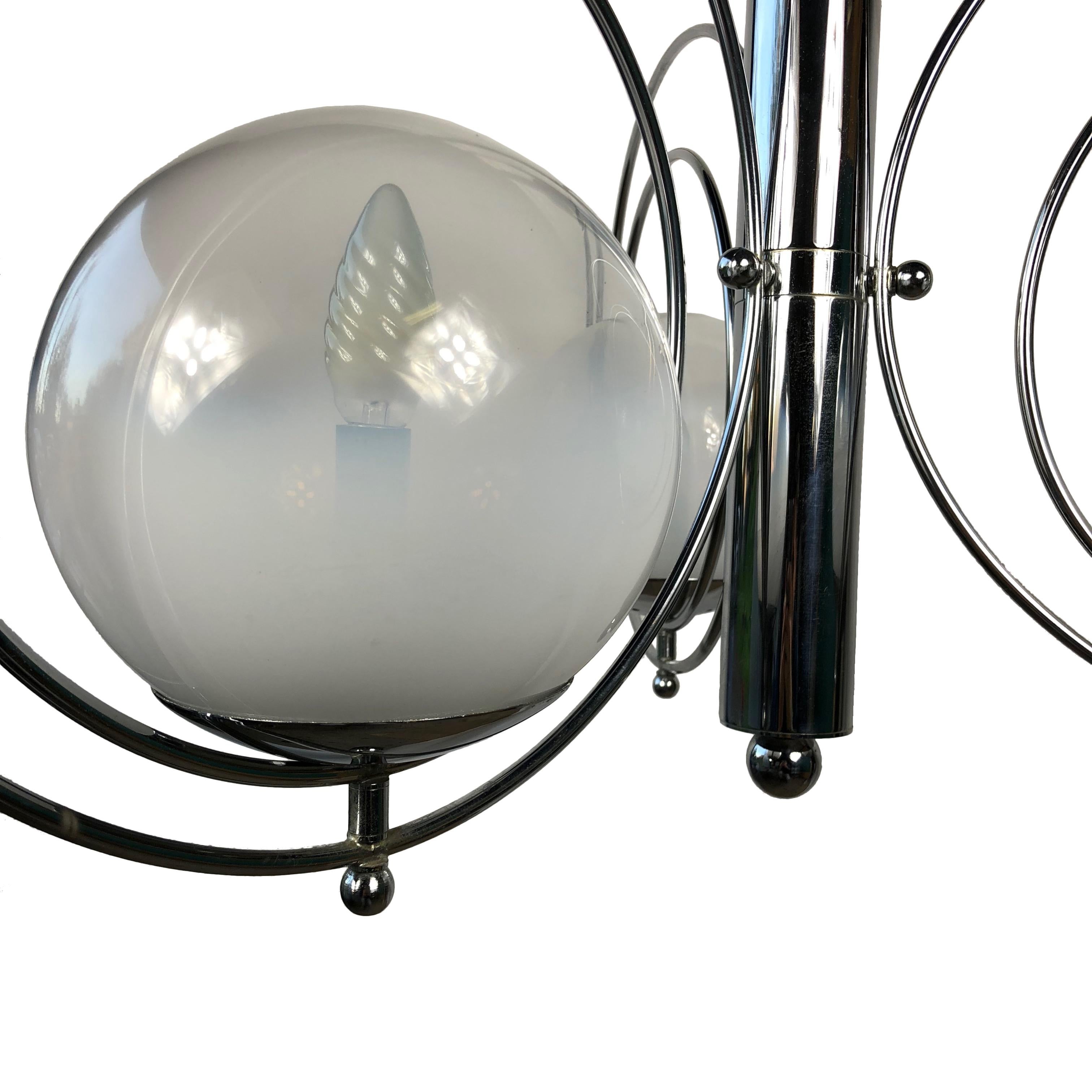 Metal Chandelier Chrome and Murano Glass Balls Italian Design 1970s Round For Sale