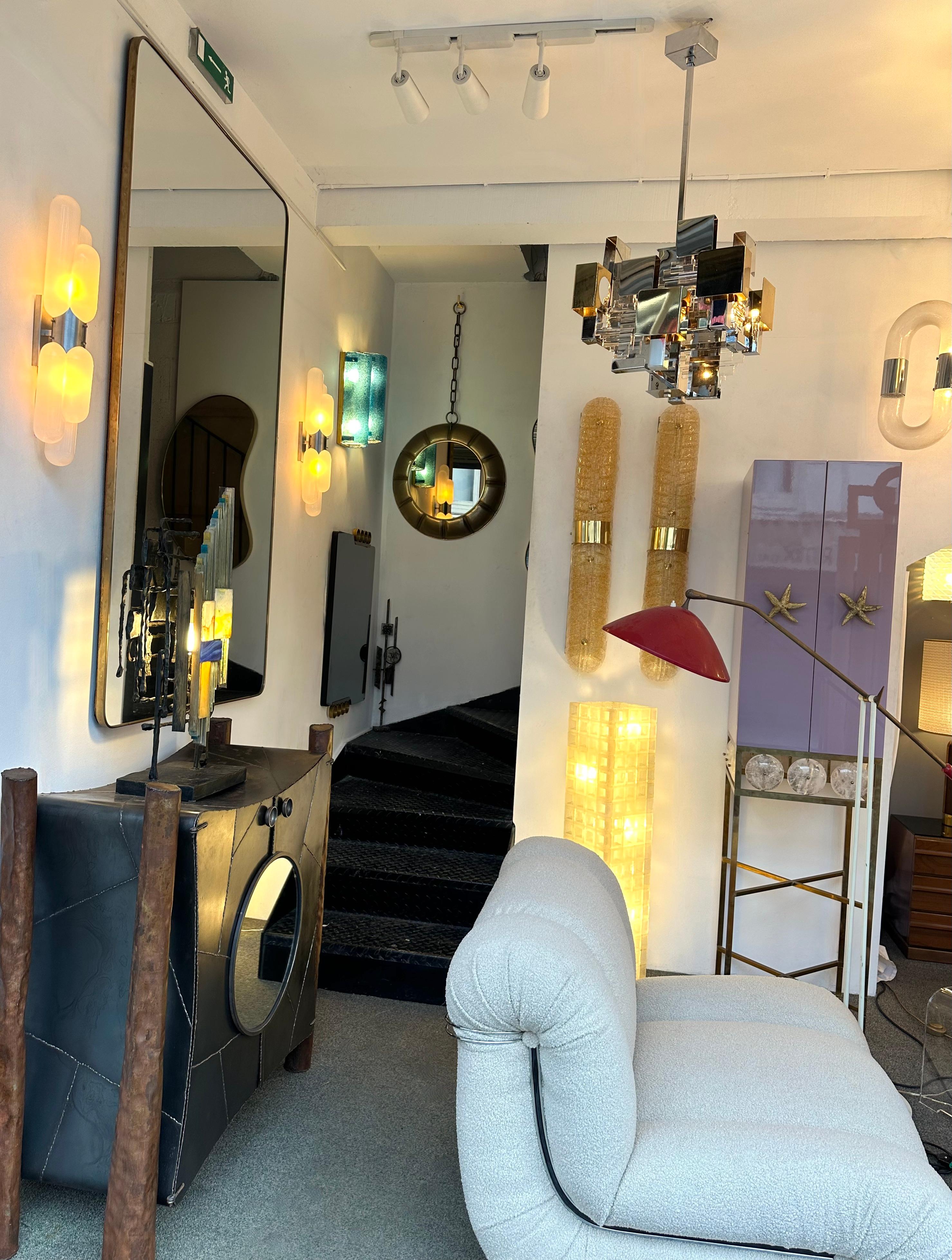 Chandelier Chrome Brass Glass by Sciolari for Stilkronen. Germany, 1970s For Sale 4