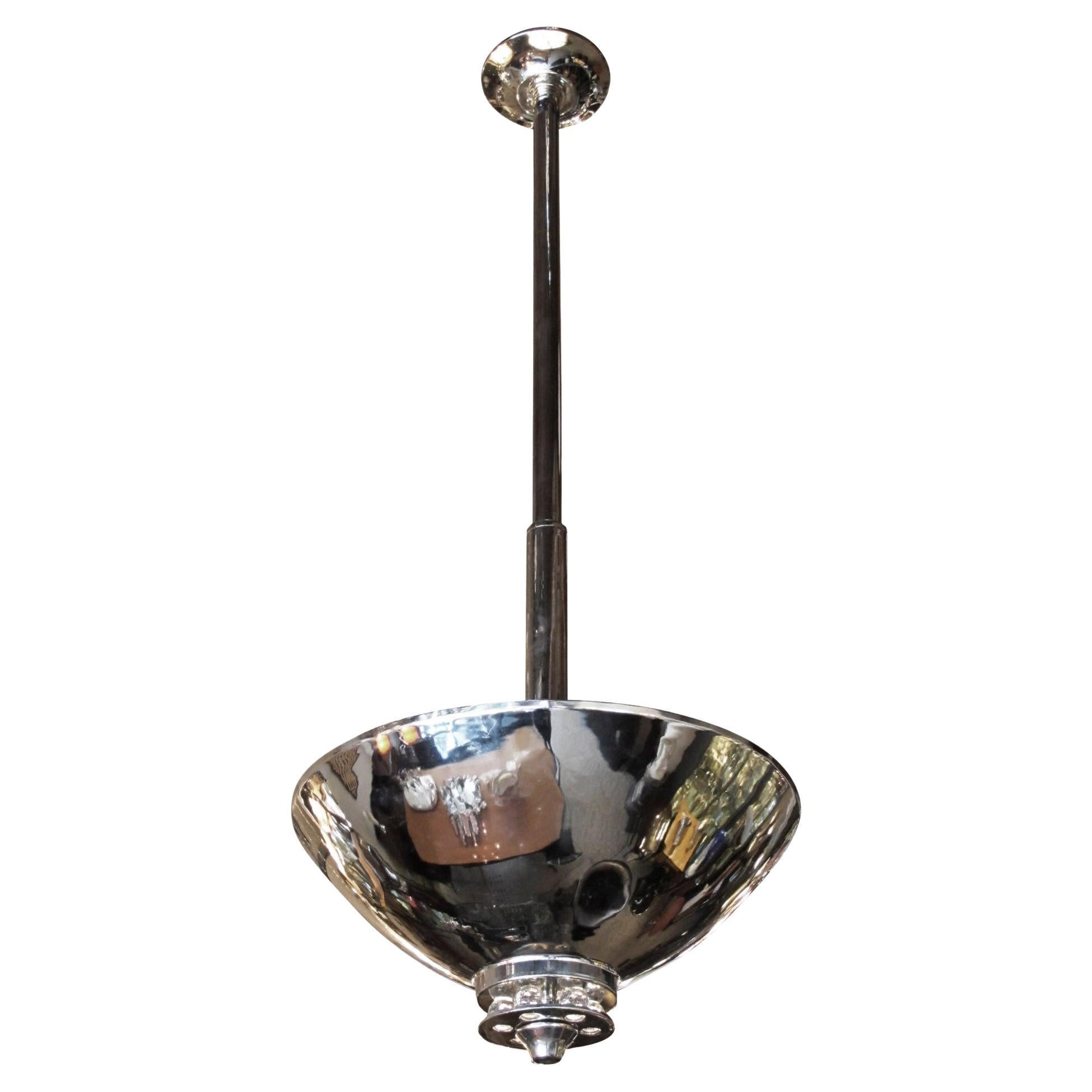 Chandelier Chromed and Glass, 1920, Style Art Deco For Sale