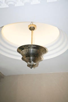 Chandelier Chromed Bronze and Glass, 1920, Style Art Deco