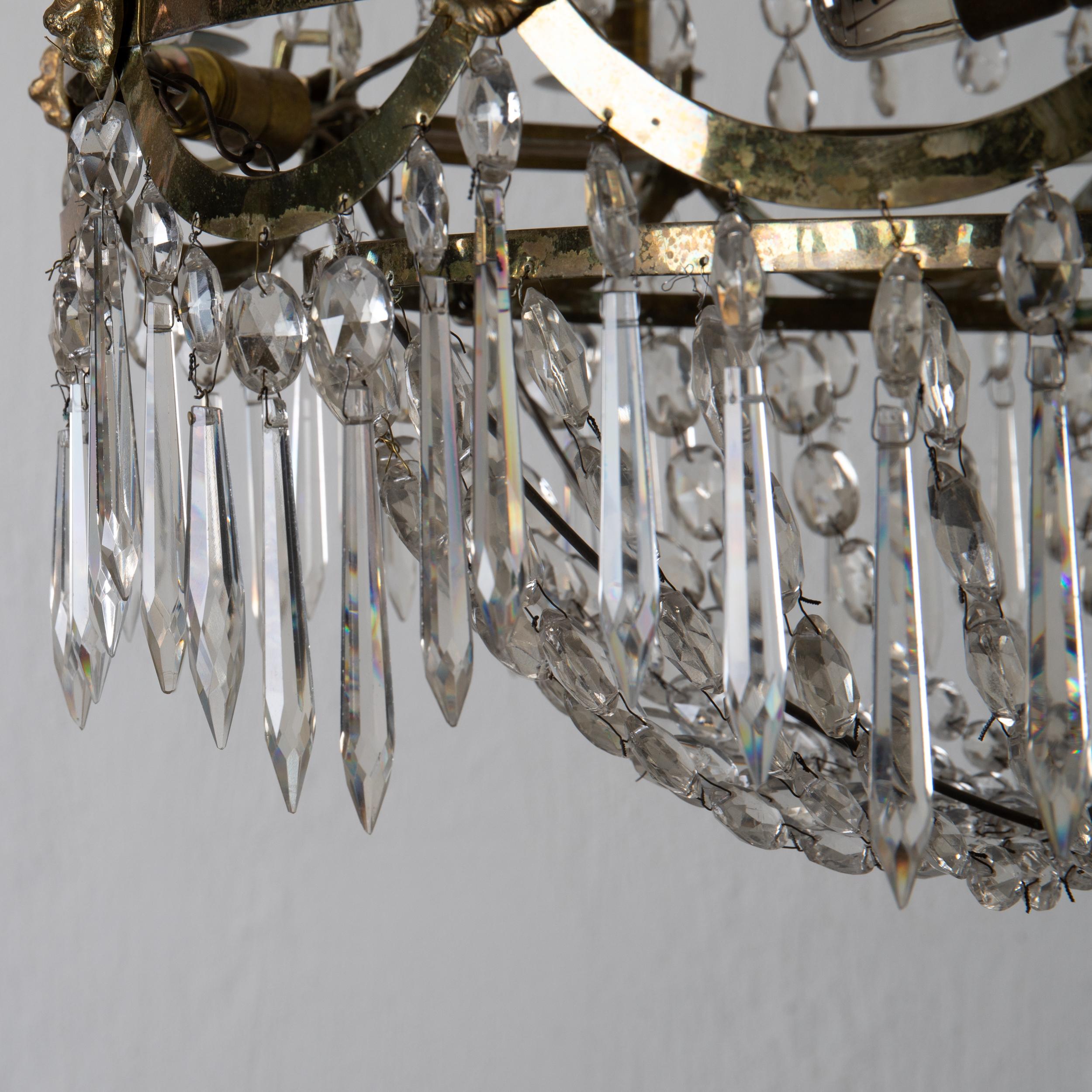 Lustre suédois Gustavien néoclassique, cristal et laiton, Suède en vente 2