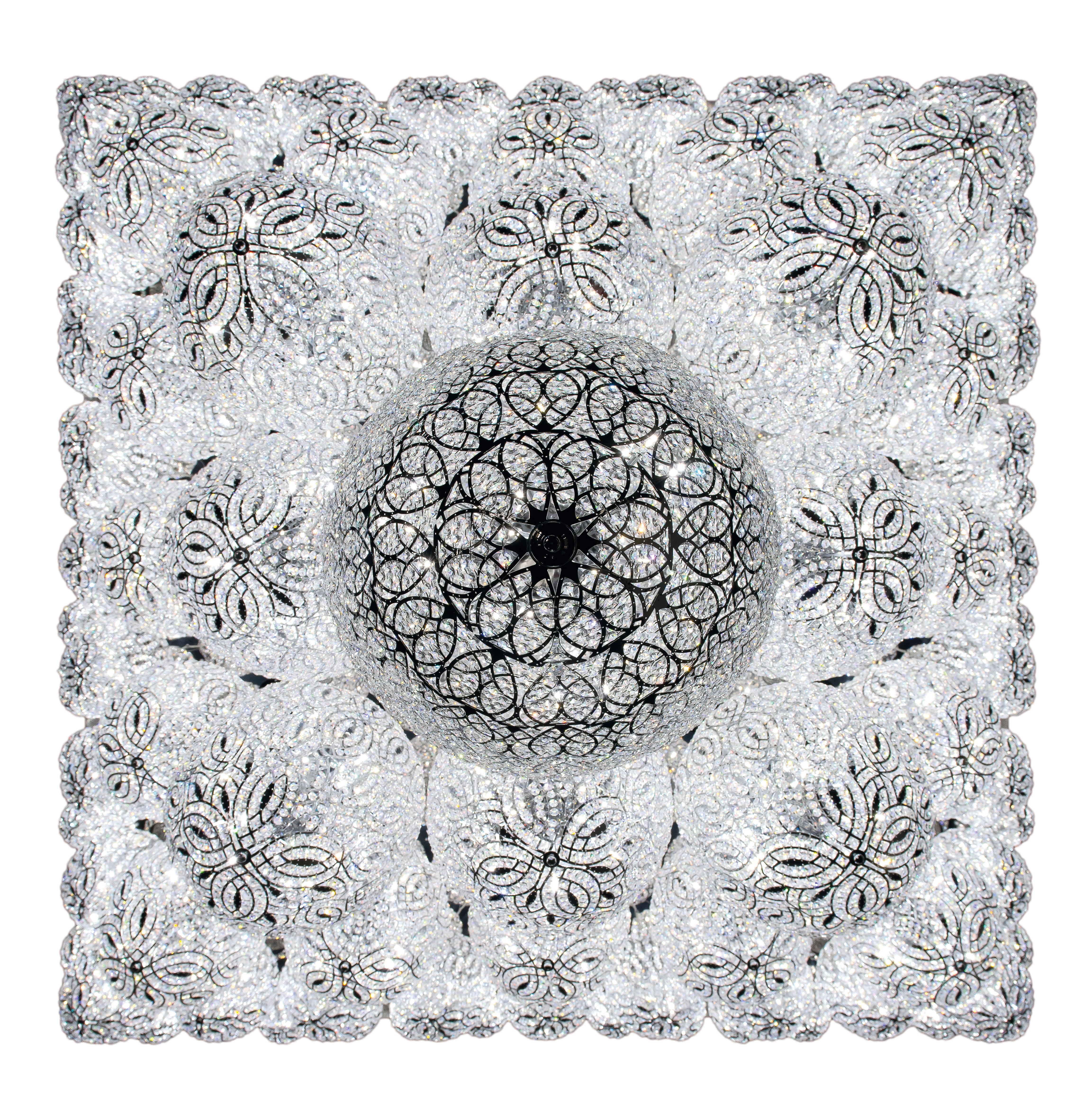 Intagliato Lampadario Cluster 14 Uova Medie 1 Lampade, Finitura Cromo, Stile Arabesco, Italia in vendita