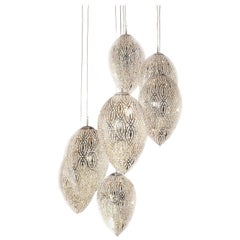 Chandelier Cluster 7 Eggs Medium 1 Lamps, Chrome Finish, Arabesque Style, Italy