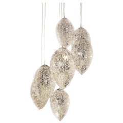 Chandelier Cluster 7 Eggs Medium 2 Lamps, Chrome Finish, Arabesque Style, Italy