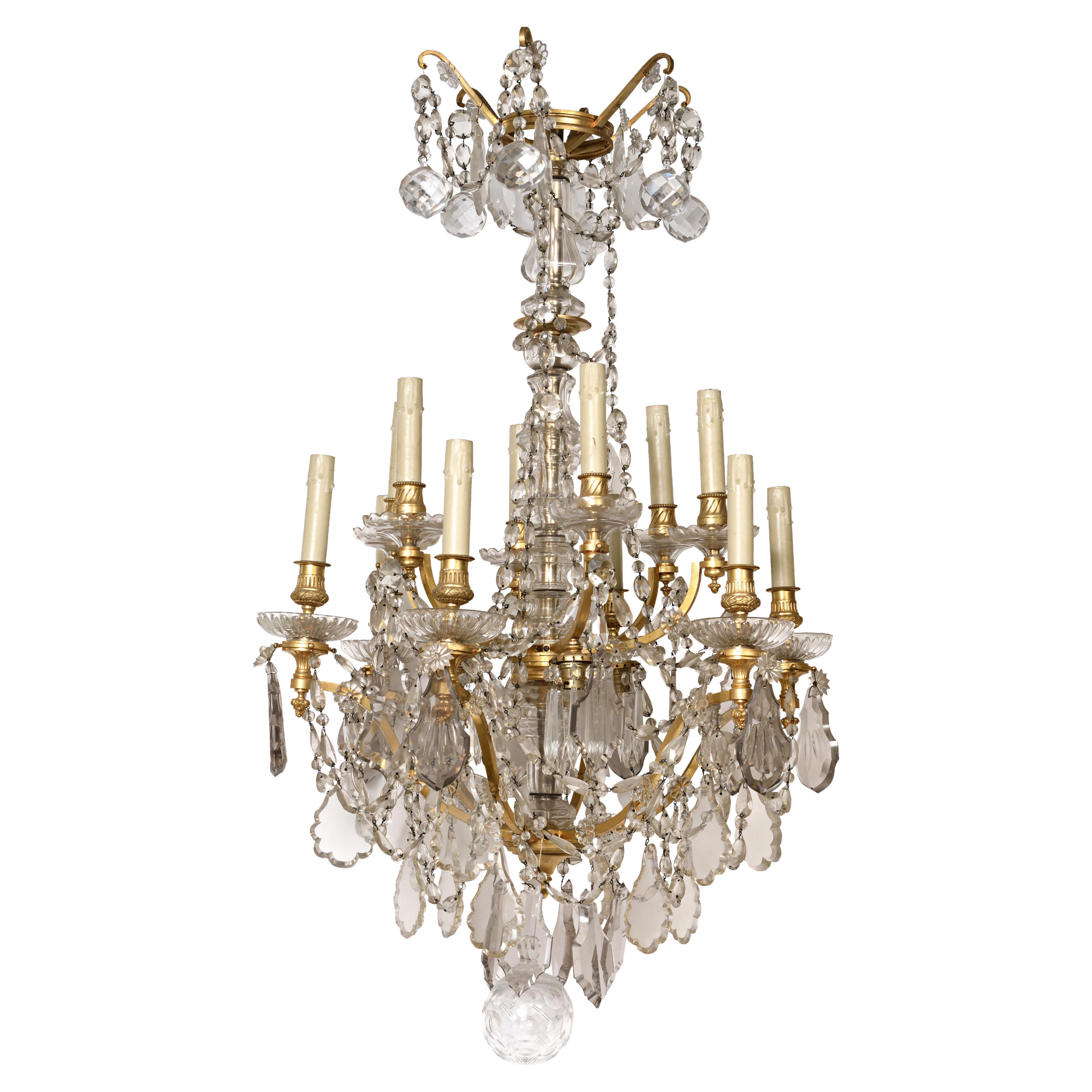 Chandelier Crystal Baccarat & Bronze For Sale