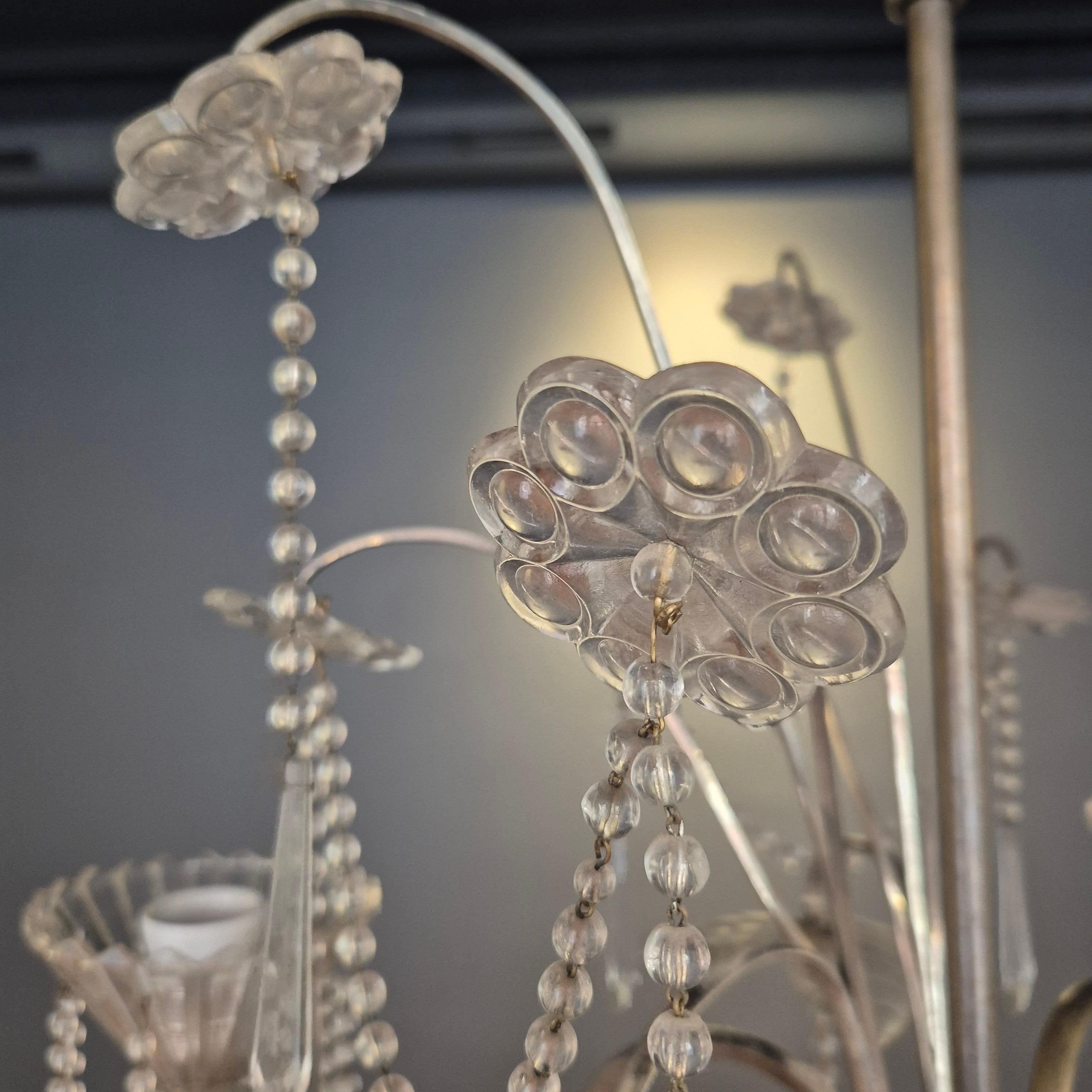 Chandelier, crystal and silverplate, Swedish Neoclassicism For Sale 4