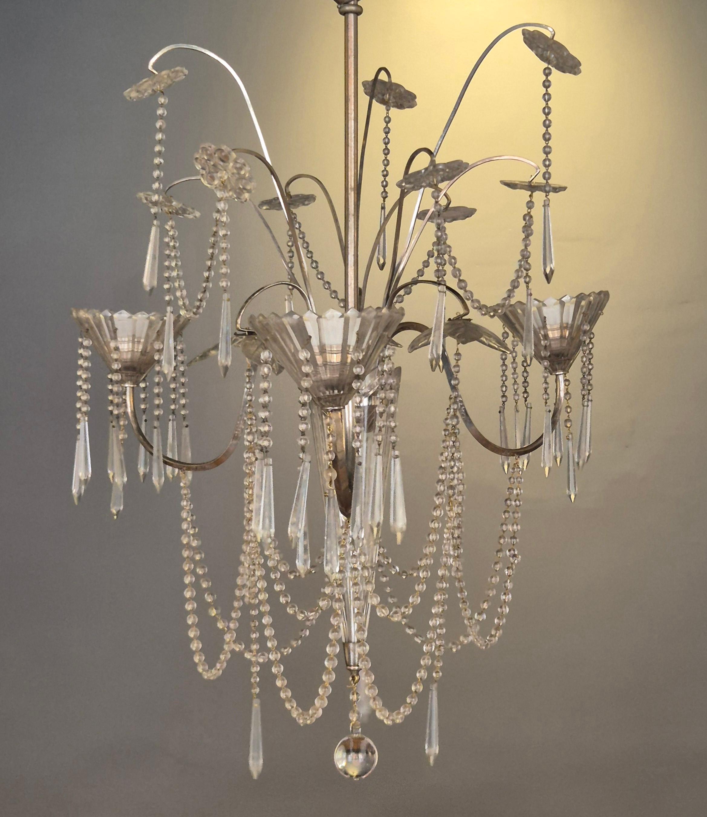 Neoclassical Chandelier, crystal and silverplate, Swedish Neoclassicism For Sale