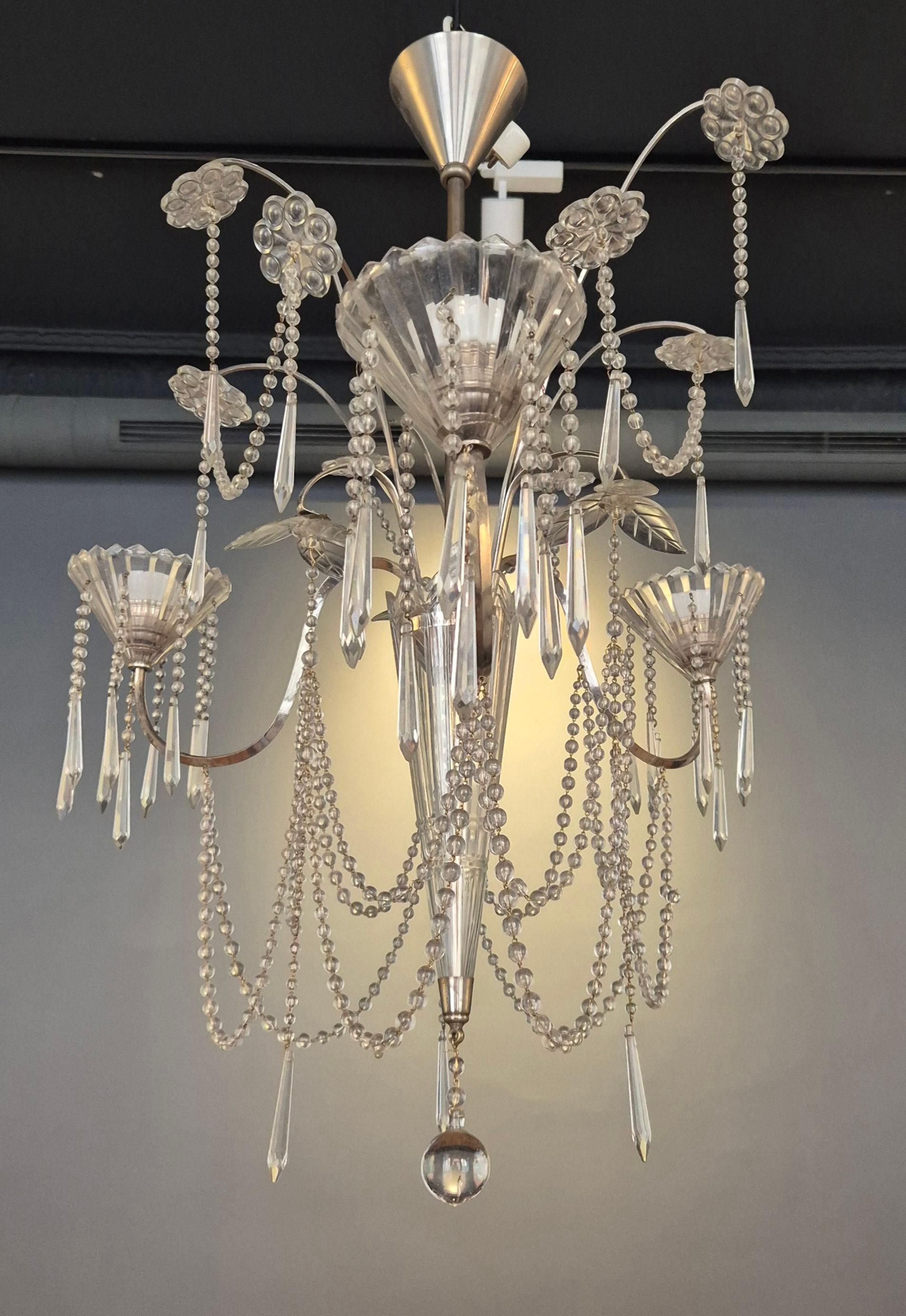 Chandelier, crystal and silverplate, Swedish Neoclassicism In Good Condition For Sale In Stockholm, SE