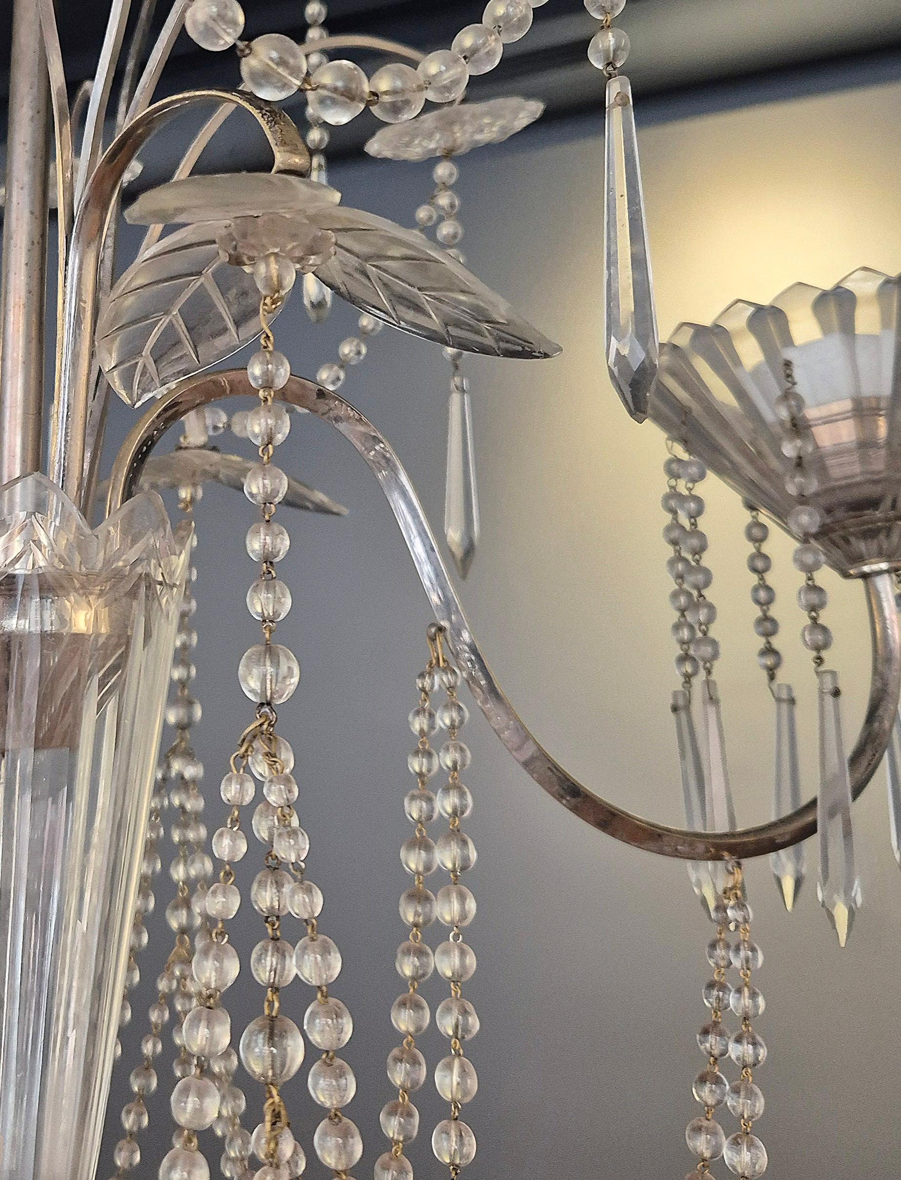 Early 20th Century Chandelier, crystal and silverplate, Swedish Neoclassicism For Sale