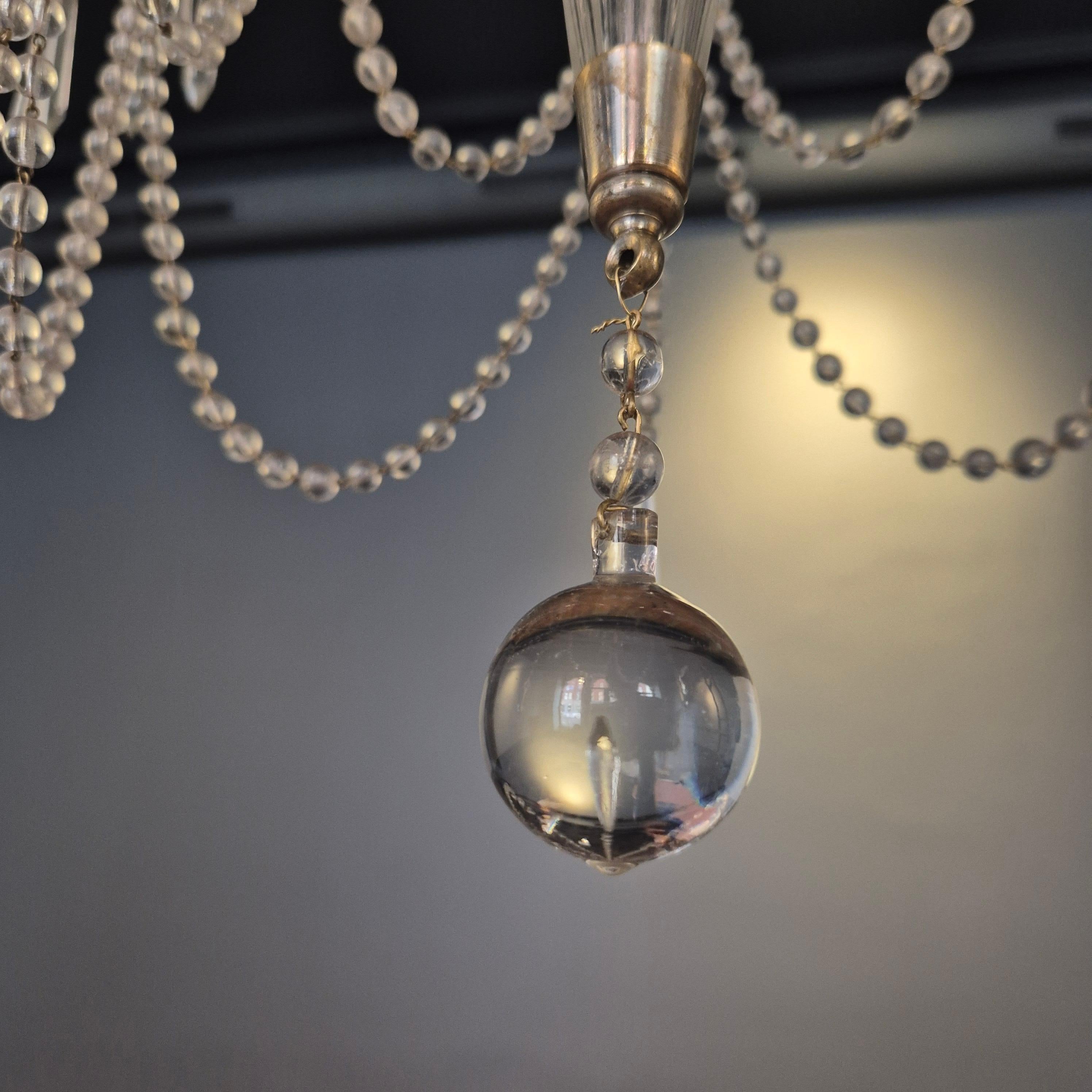 Silver Plate Chandelier, crystal and silverplate, Swedish Neoclassicism For Sale