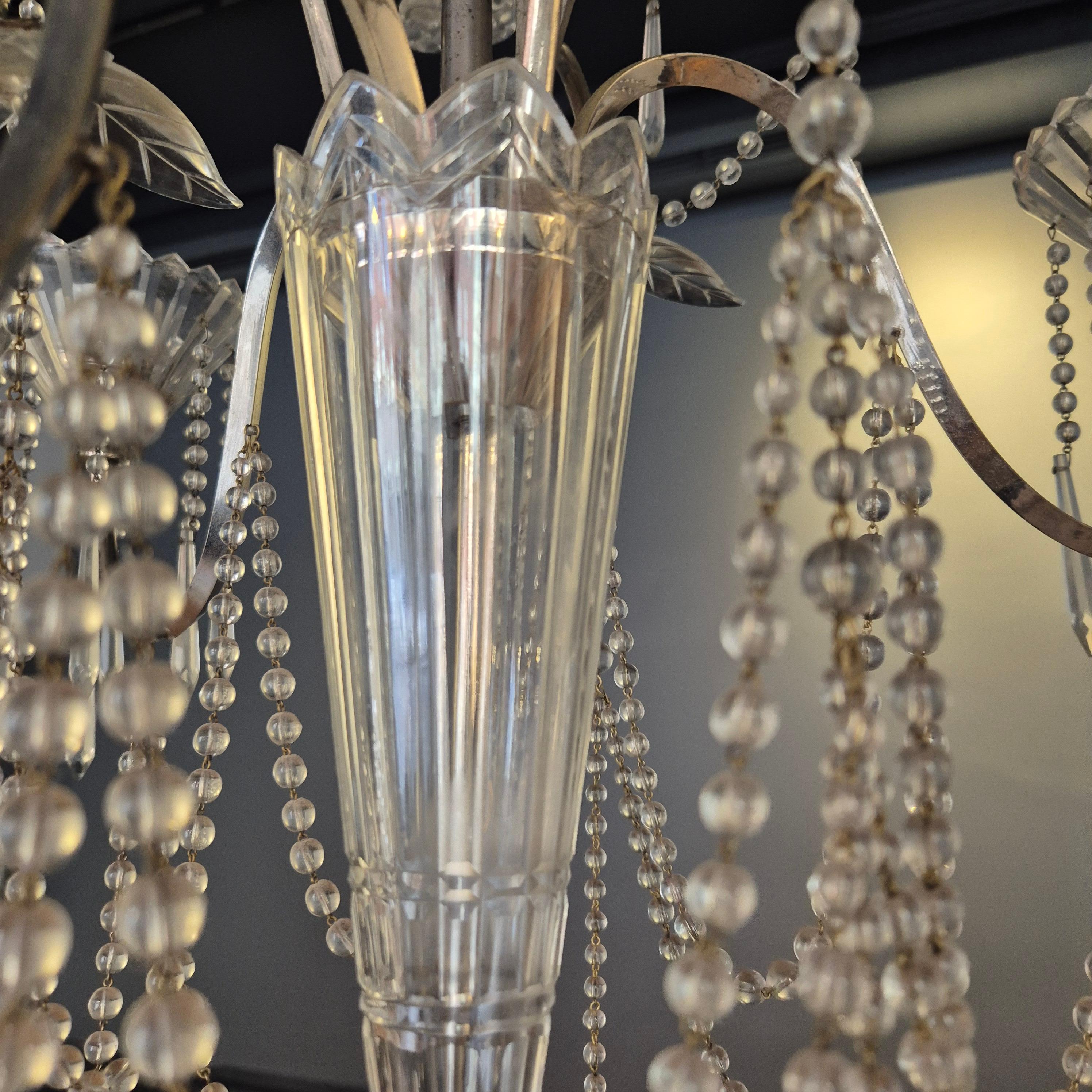 Chandelier, crystal and silverplate, Swedish Neoclassicism For Sale 1