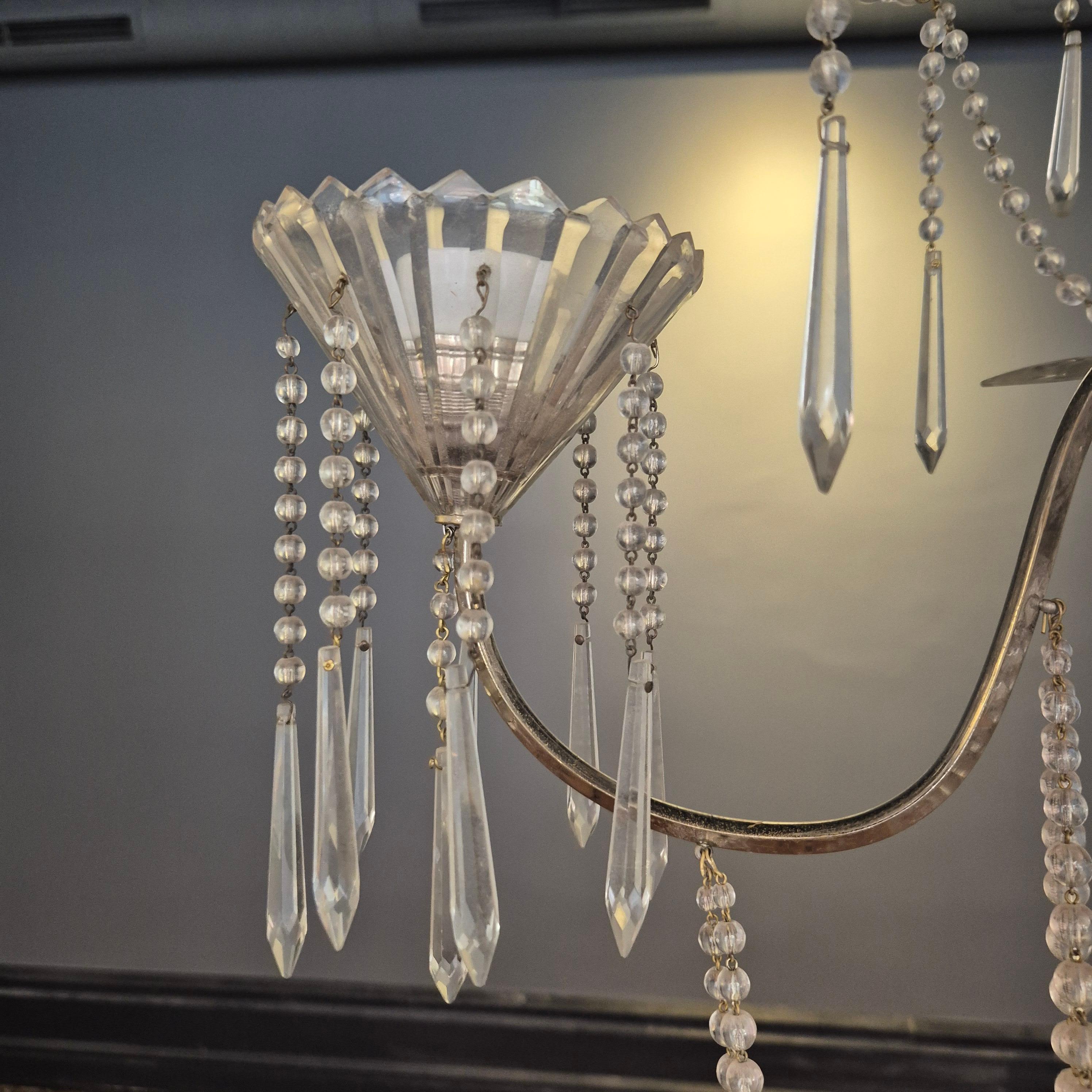 Chandelier, crystal and silverplate, Swedish Neoclassicism For Sale 2