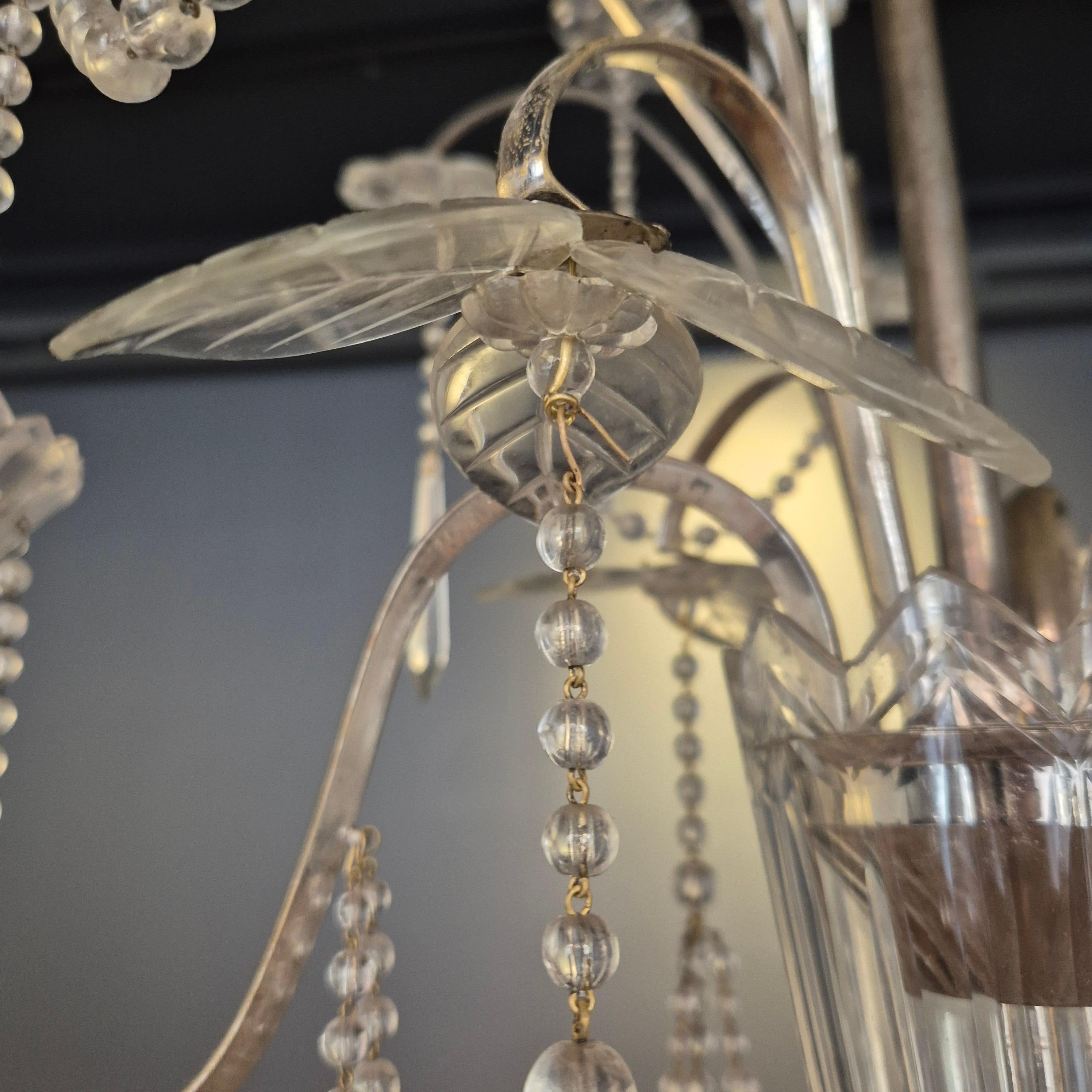 Chandelier, crystal and silverplate, Swedish Neoclassicism For Sale 3
