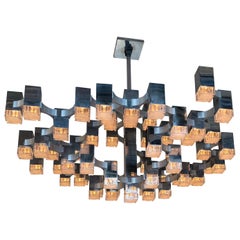Chandelier Cubic 57 Lights Metal Chrome and Lucite by Sciolari, Italy, 1970s